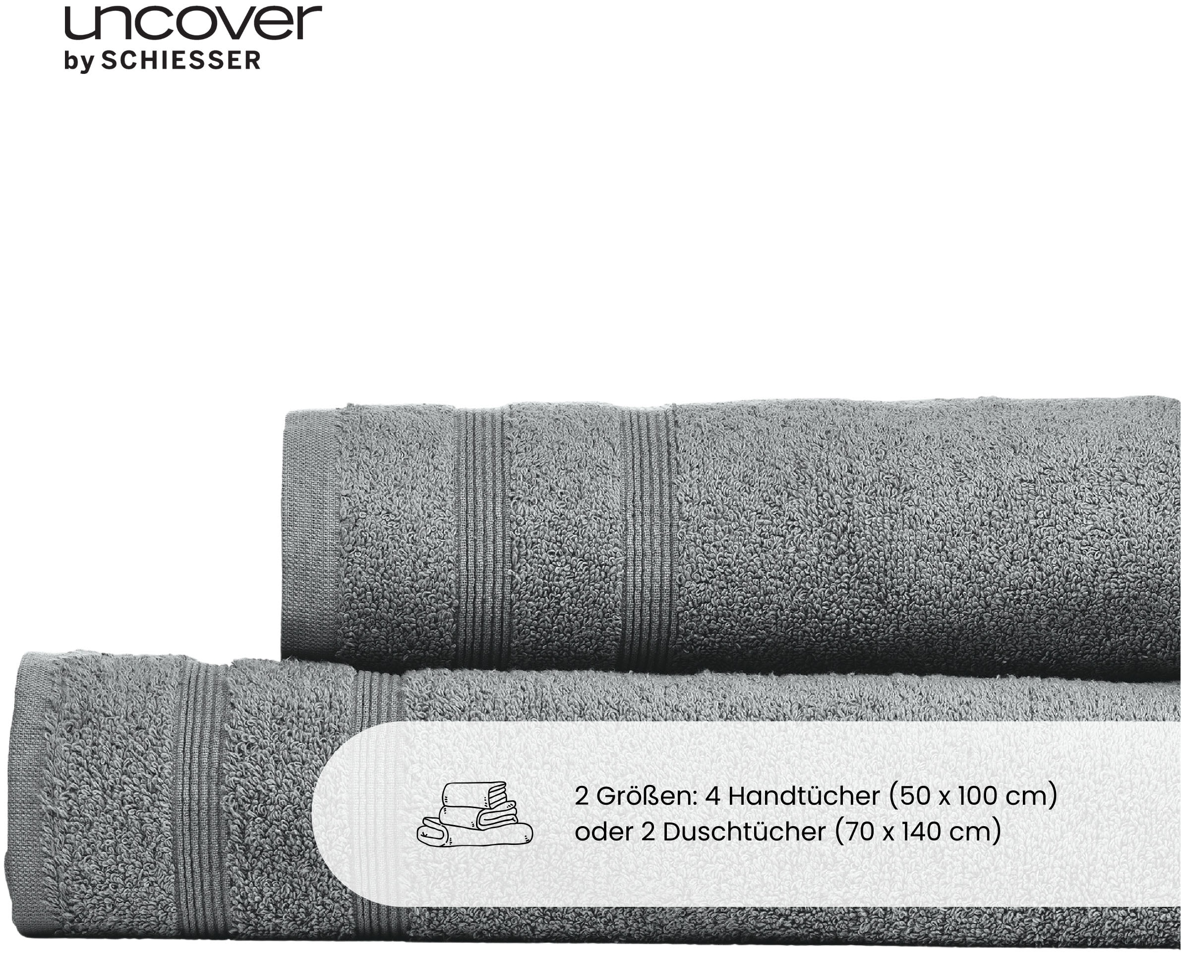 uncover by SCHIESSER Handtücher »Brooklyn mit dezenter Bordüre in Hoch-Tief-Optik«, (Set, 4 St.), Made in Green