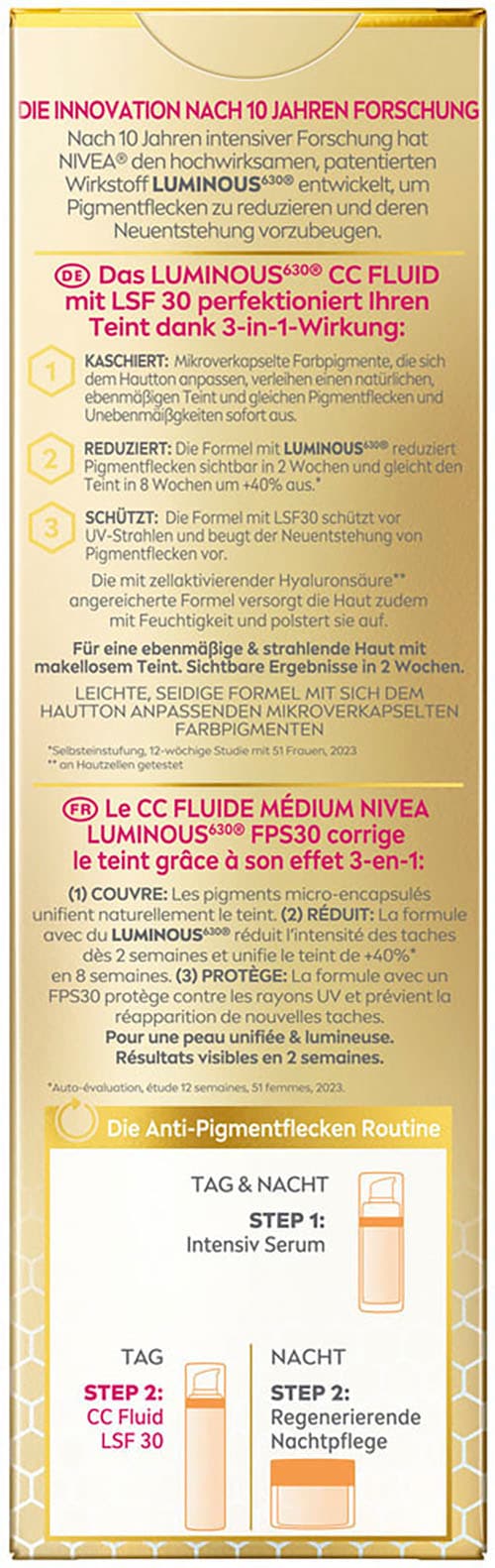 Nivea Gesichtsfluid »LUMINOUS630 Anti-Pigmentflecken CC Fluid 3in1 Mittel LSF 30«