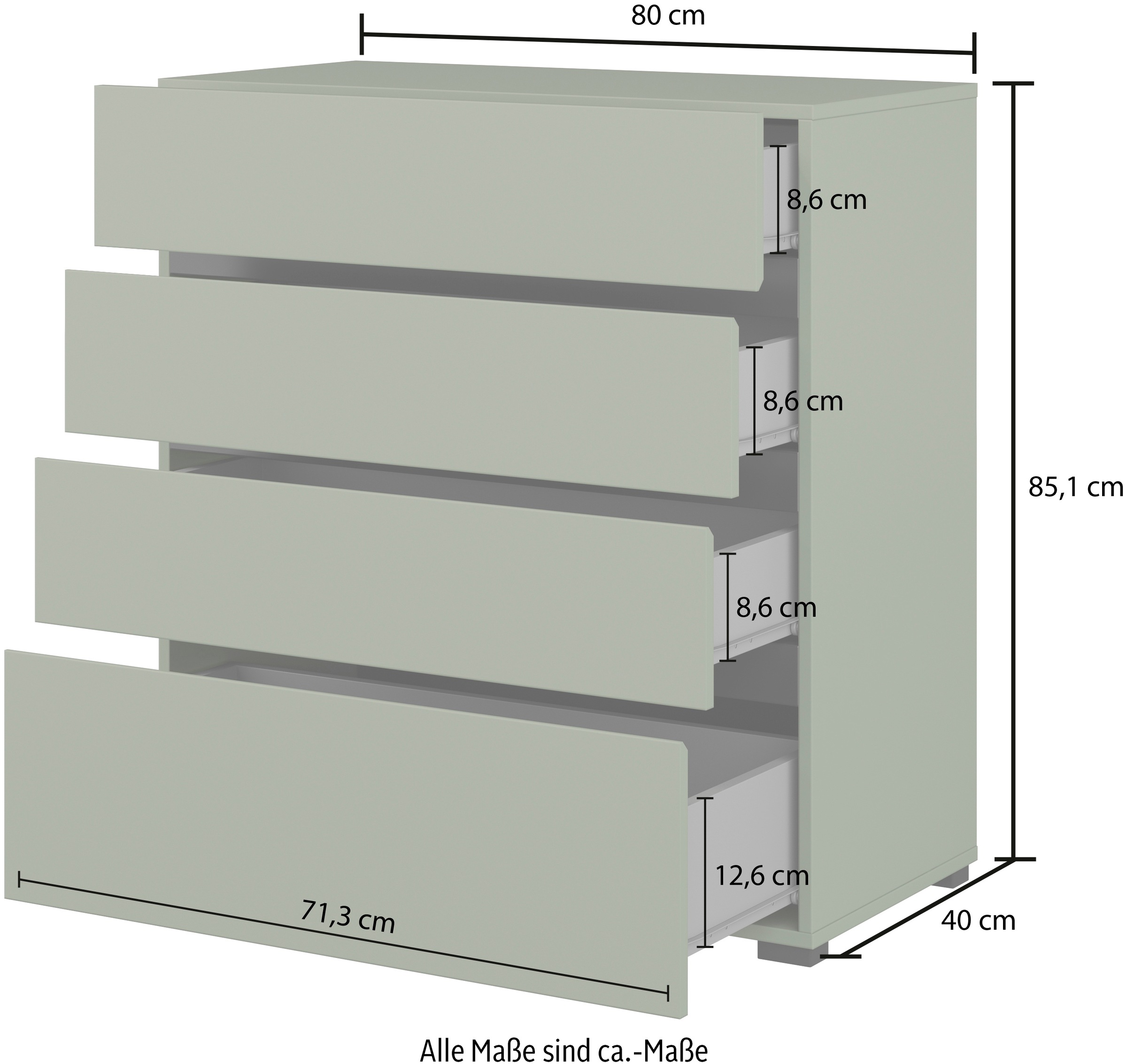 Home affaire Schubkastenkommode »Cross, moderne grifflose Kommode, 80x40x85cm (BxTxH)«, Schubladenschrank, Sideboard mit 4 Schubkasten