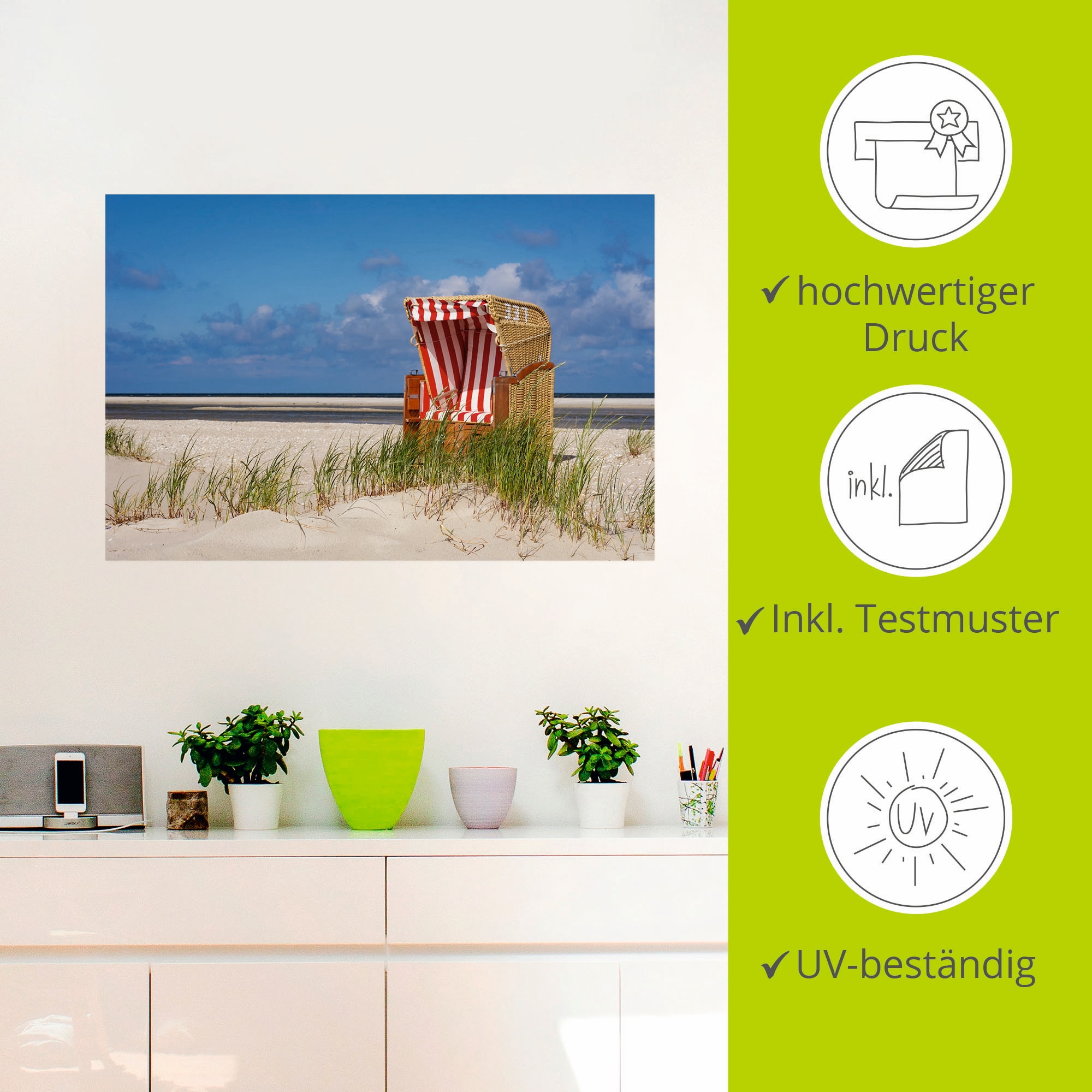 Artland Wandbild »Strandkorb 337«, Strand, (1 St.), als Leinwandbild, Wandaufkleber in verschied. Größen
