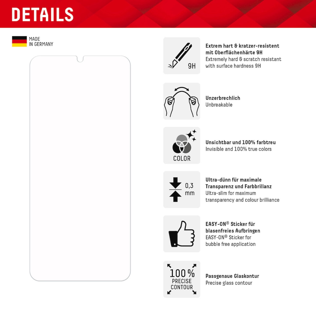 Displex Displayschutzglas »Smart Glass«, für Xiaomi Redmi 13C, Displayschutzfolie Displayschutz kratzer-resistent 9H unzerbrechlich