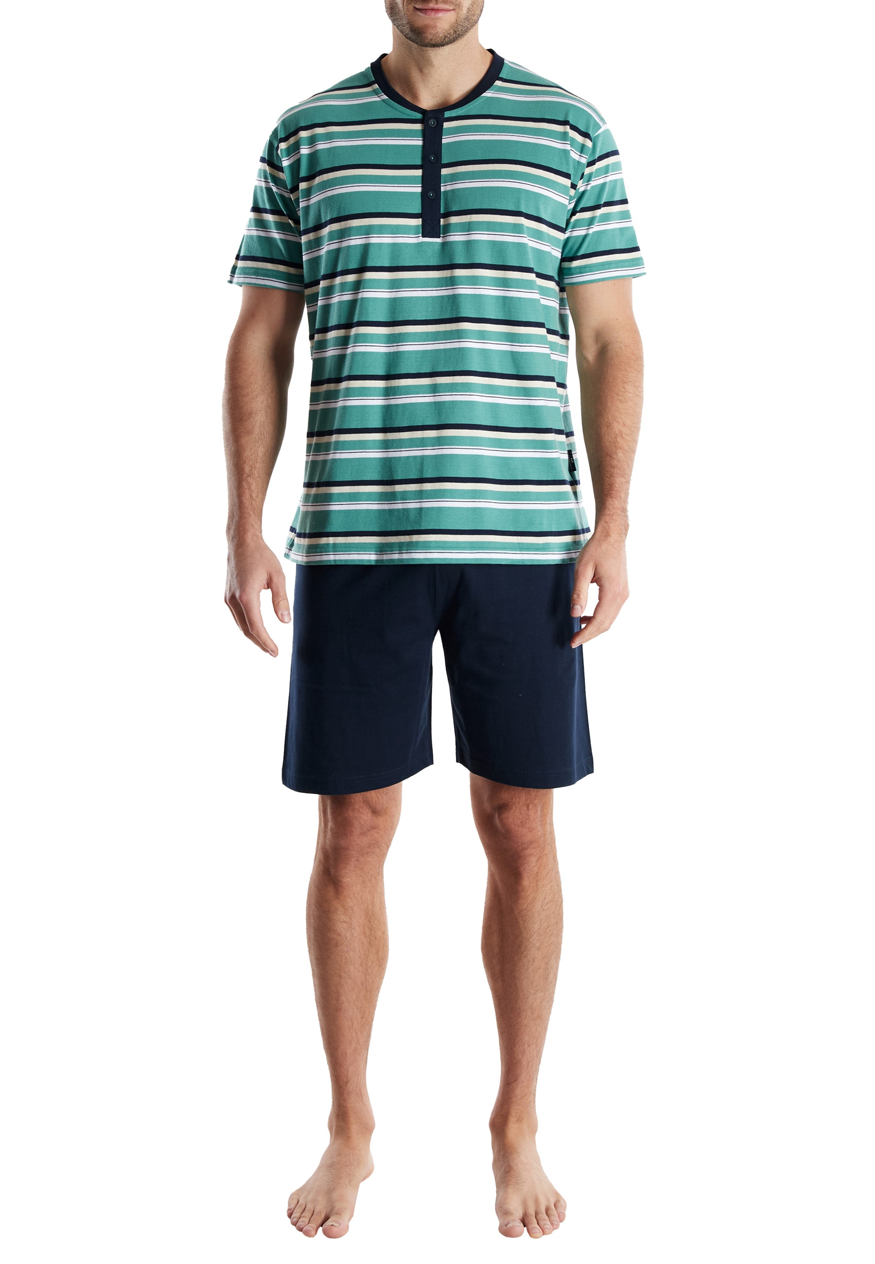 GÖTZBURG Shorty »Edingburgh« gestreift, kurz, Rundhalsausschnitt, mit Knopfleiste, Baumwolle