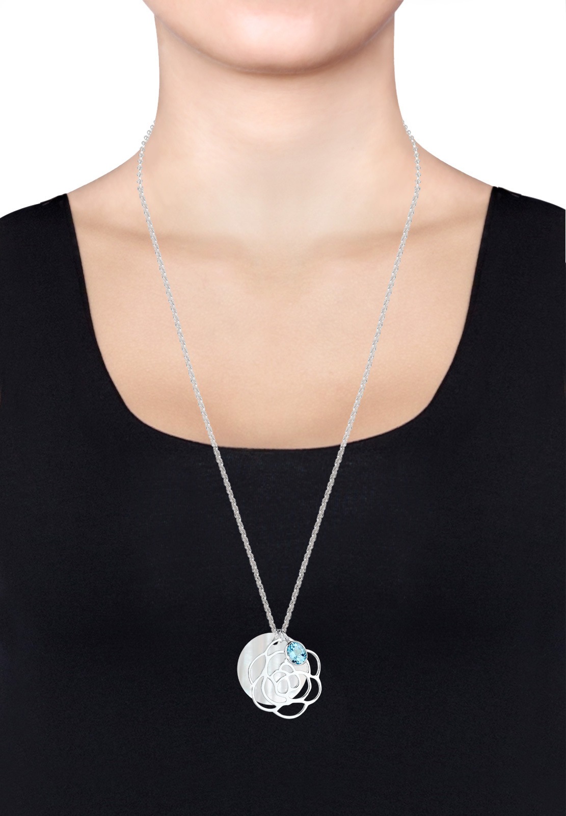 Elli Lange Kette »Halskette Blume Topas Hellblau 925 Sterling Silber«