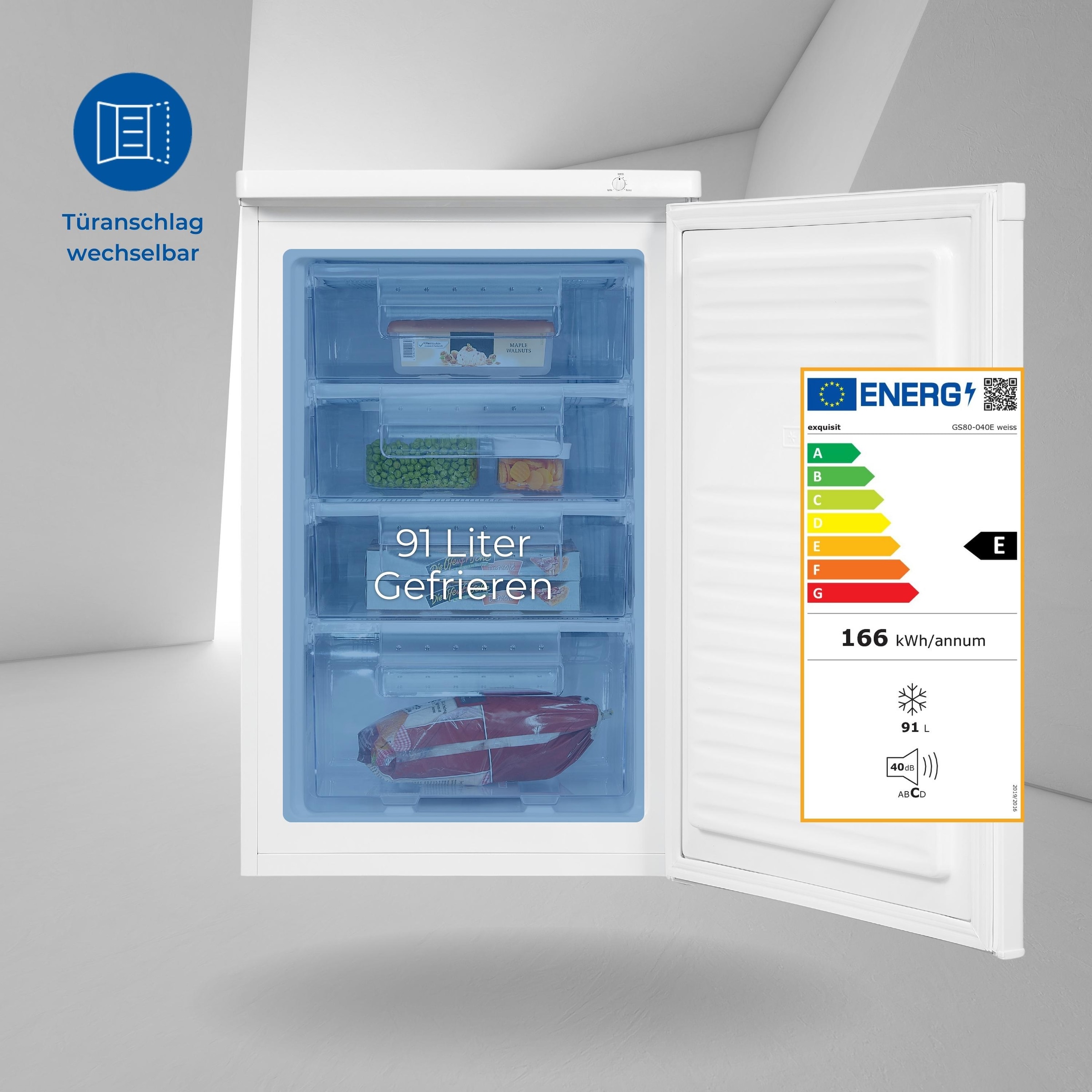 exquisit Gefrierschrank »GS80-040E weiss«, 85,5 cm hoch, 55 cm breit, Türanschlag wechselbar