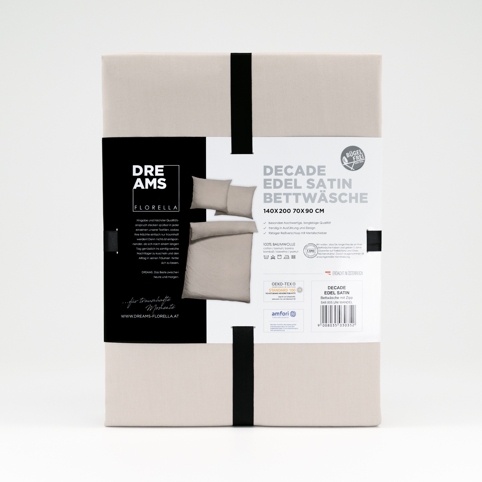 Florella Bettwäsche »Uni, Decade-Edel-Satin aus 100 % Baumwolle«, mit aufwendig gearbeiteter Biese am Kissen