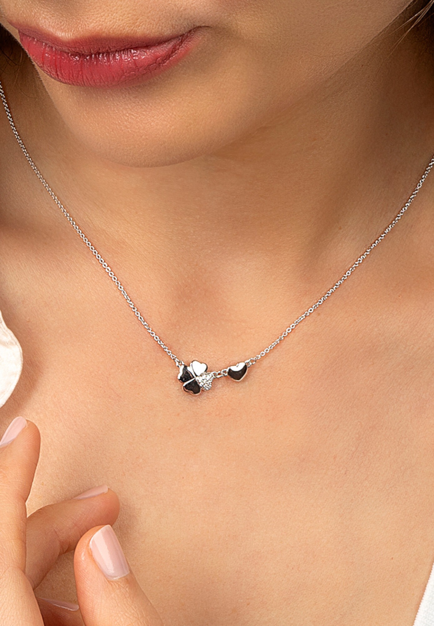ONE ELEMENT Silberkette »Zirkonia Kleeblatt Halskette aus 925 Silber  45 cm«