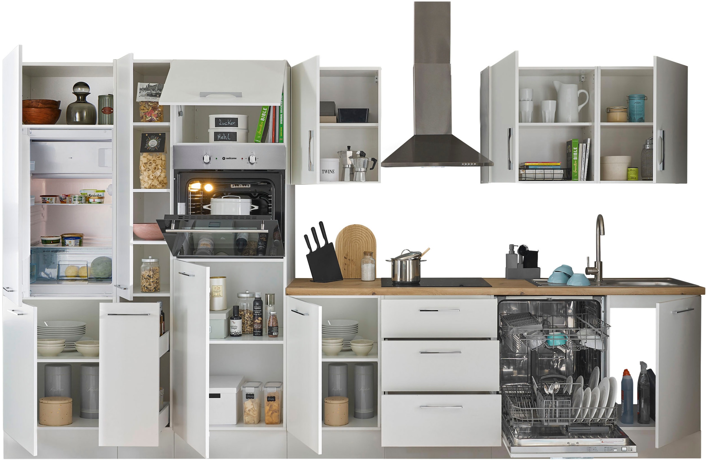 BASIC by Balculina Küchenzeile »Turin« Breite 370 cm, wahlweise mit E-Geräten