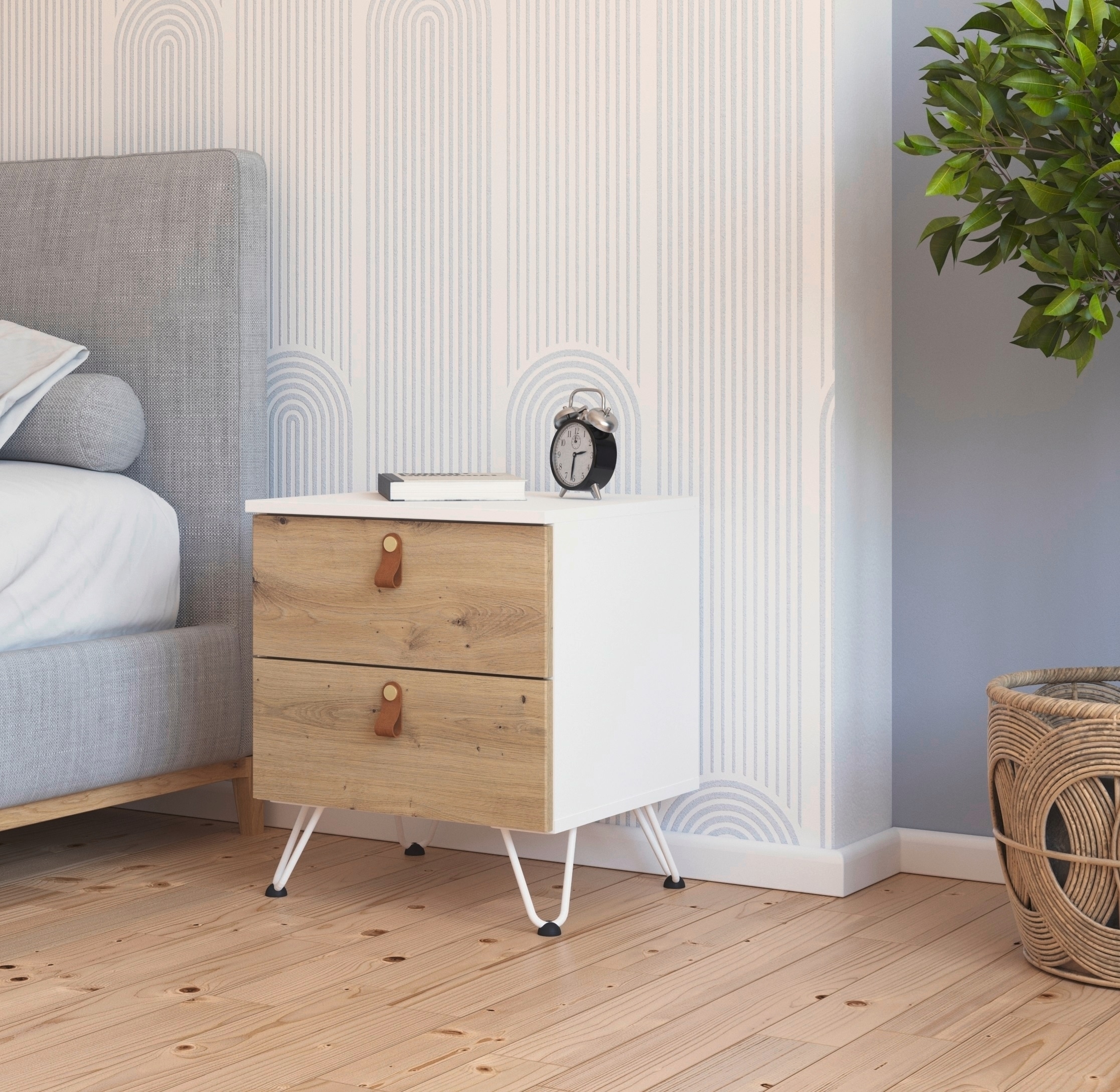 rauch Nachtkommode »Homey by Aditio«, mit Grifflaschen in Leder, 2 Schubladen mit Softclose-Funktion