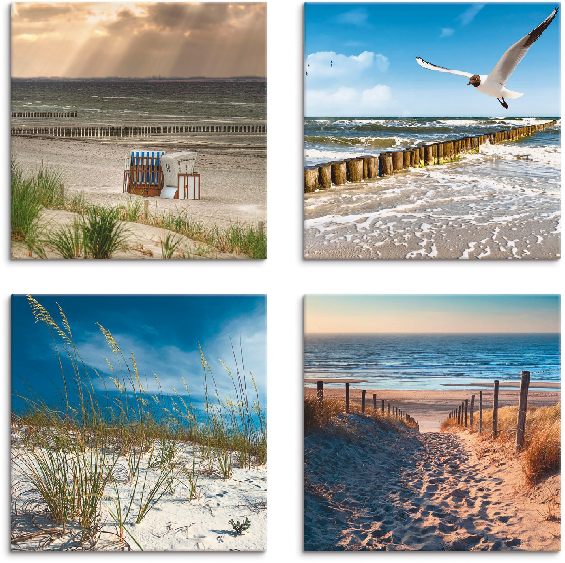 Artland Leinwandbild »Einsamer Strand Ostsee Sanddüne Gräser«, Strand, (4 St.),  4er Set, verschiedene Größen bestellen bei OTTO | Leinwandbilder