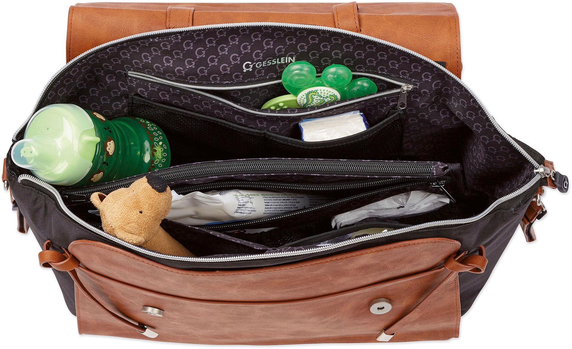 Gesslein Wickeltasche »N°4 cognac, mittelblau«, mit Wickelauflage und Flaschenhalter, Made in Germany