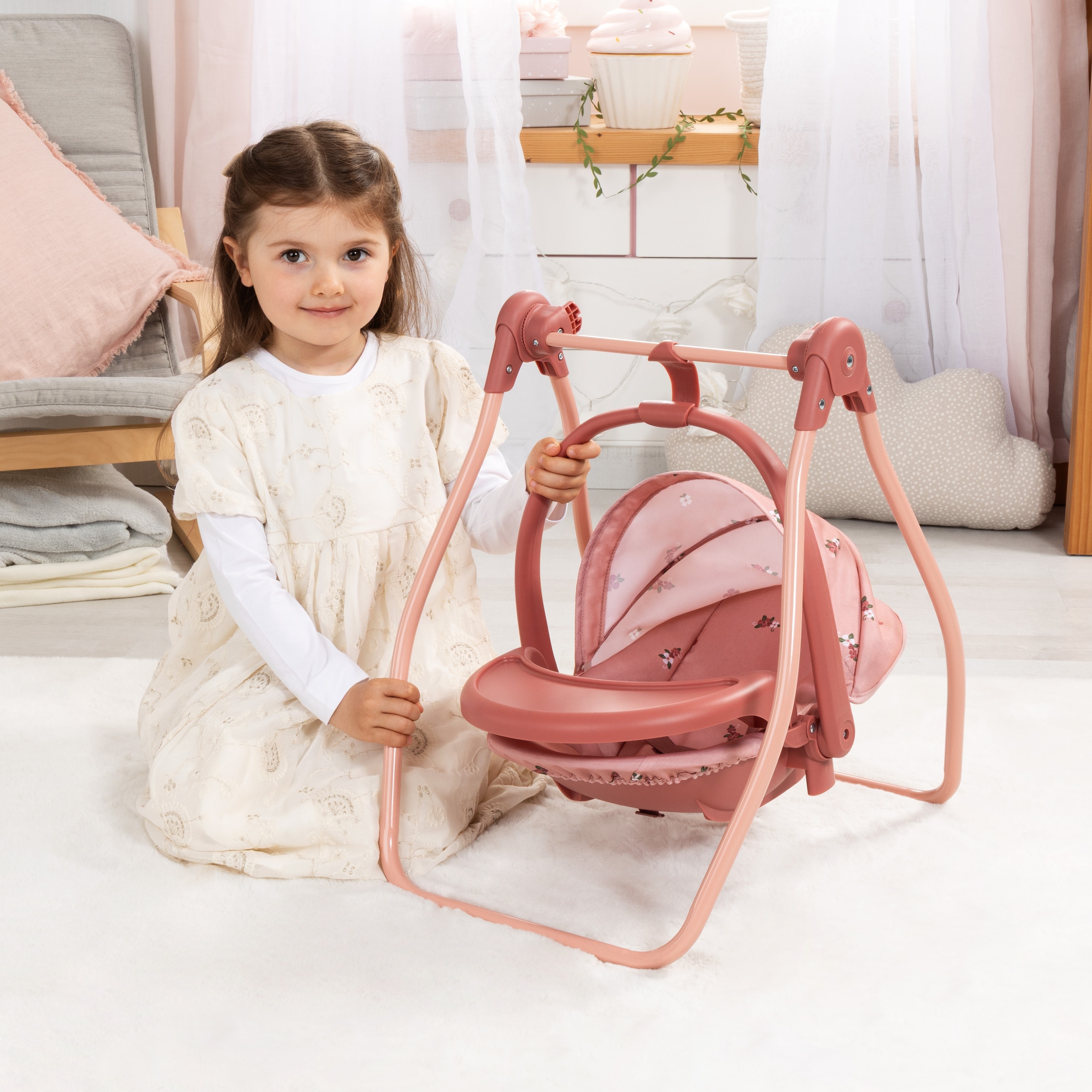 Bayer Puppen Autositz »4in1 Puppen-Autositz mit Wippe, rosa« Puppenhochstuhl, -bett, -schaukel oder -trage