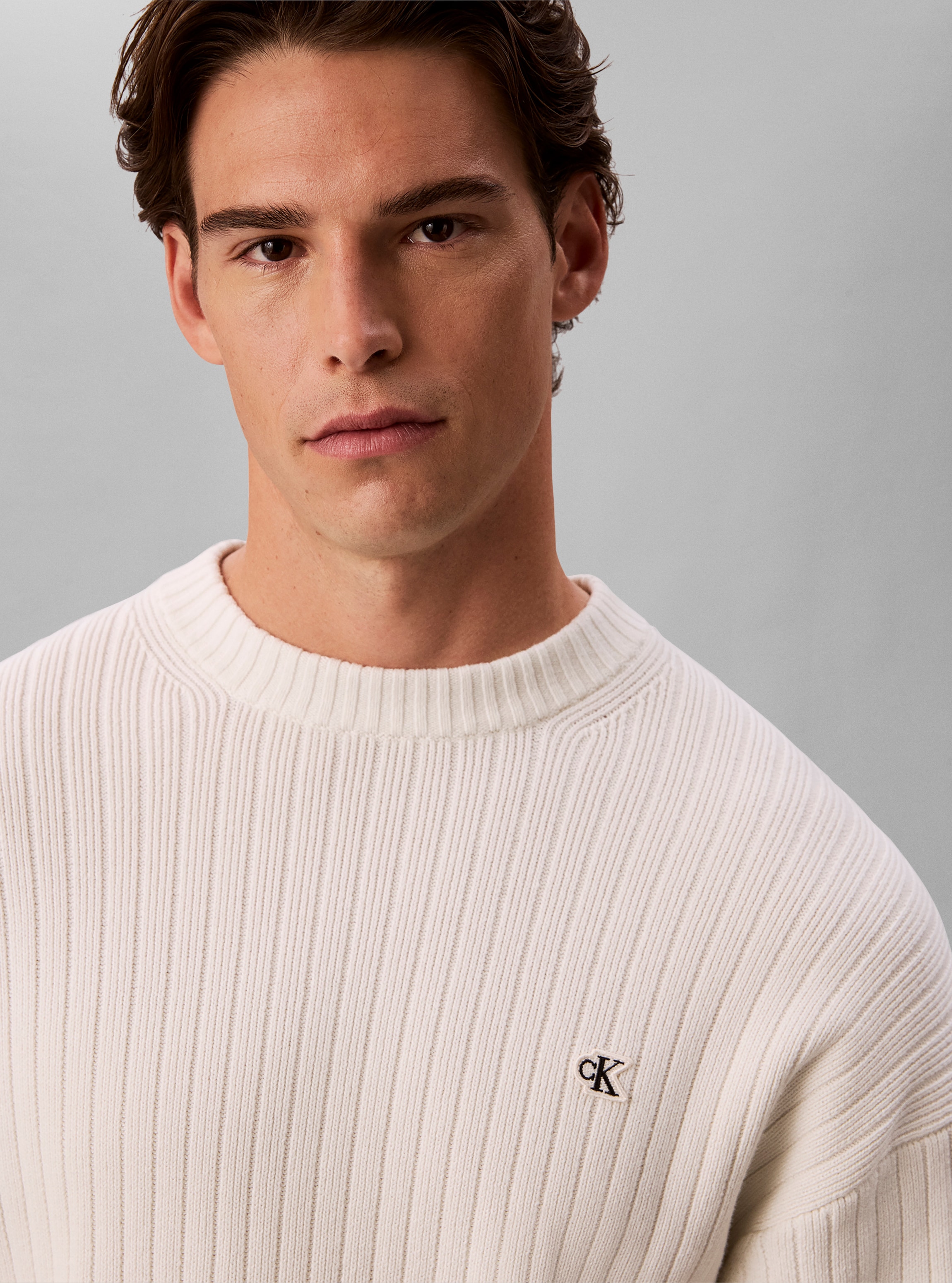 Calvin Klein Jeans Strickpullover Rippstrick, Regular Fit, Logo-Stickerei