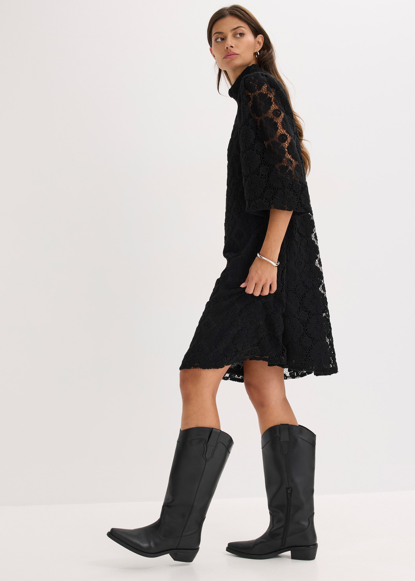 bonprix Minikleid »Minikleid aus Spitze« festlicher Stil, aus Polyester, A-Linie Passform, mit Stehkragen
