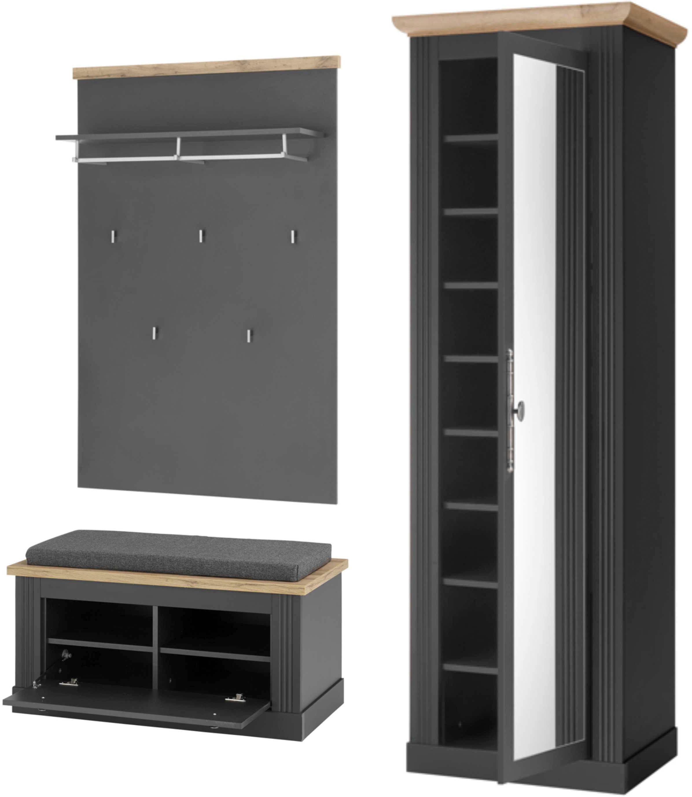 Home affaire Garderoben-Set »WESTMINSTER BESTSELLER!«, (3 St., Schuhbank, Wandpaneel, Garderobenschrank), im romantischen Landhausstil