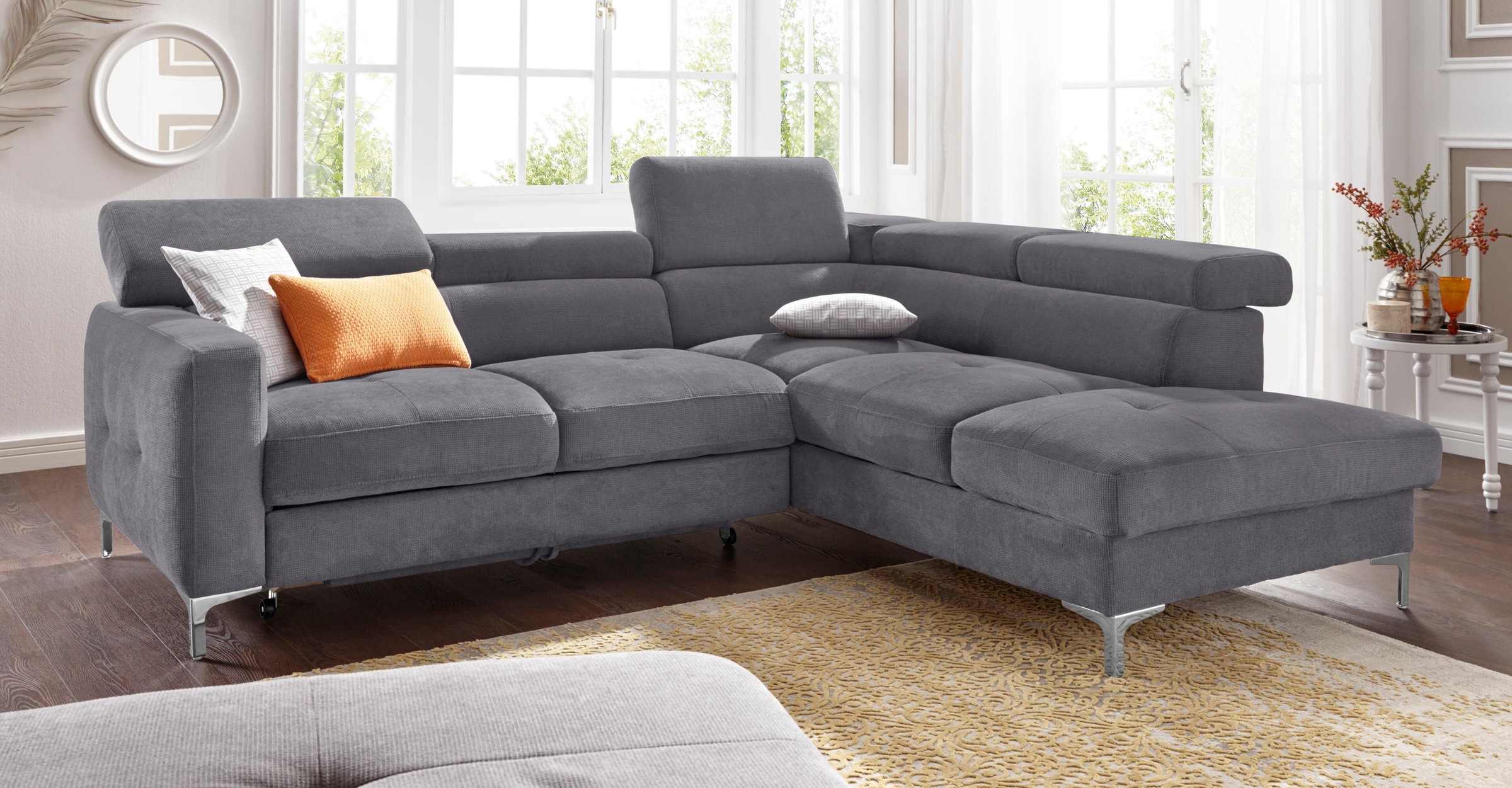 COTTA Polstergarnitur »Sammy L-Form«, (Set), Set bestehend aus: Ecksofa mit Kopfteilverstellung & Hocker
