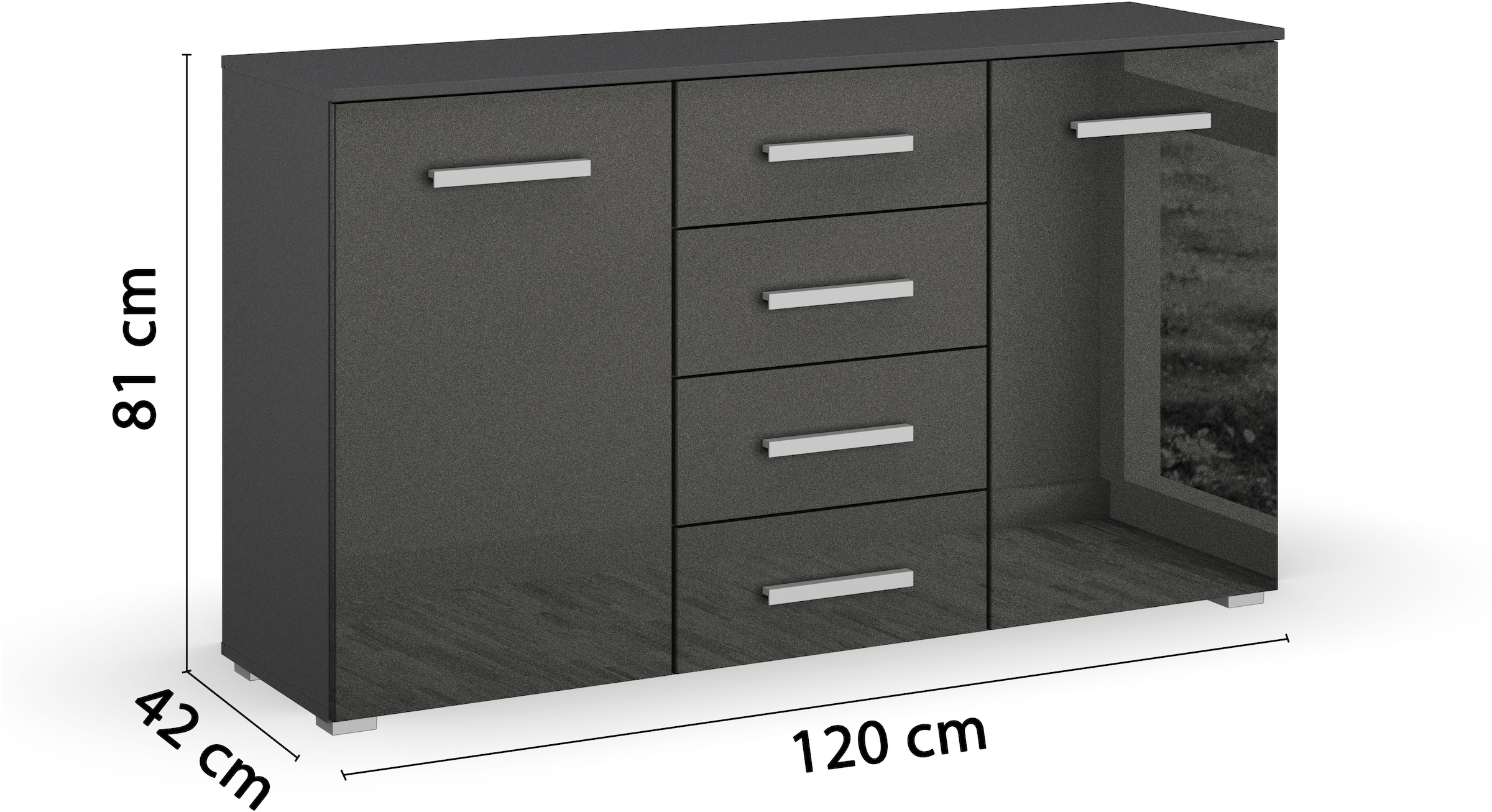 rauch Schubkastenkommode »Sideboard Kommode Kombikommode KOLUNA mit Hochglanzfront« Breite 120 cm,  vier große Schubladen, mit insgesamt 4 Einlegeböden MADE IN GERMANY