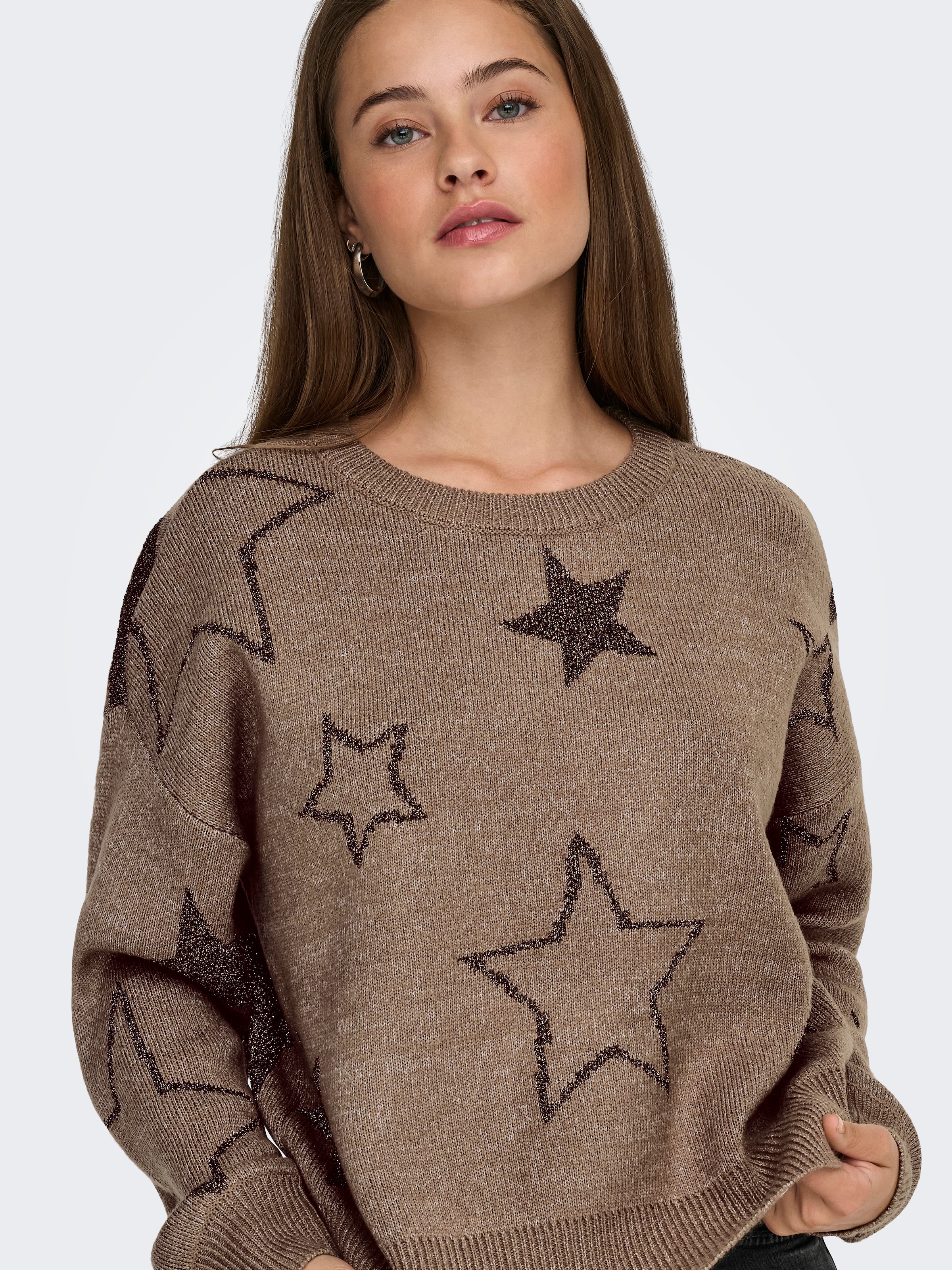 ONLY Rundhalspullover »ONLROSIE LS O-NECK GLITTER KNT«