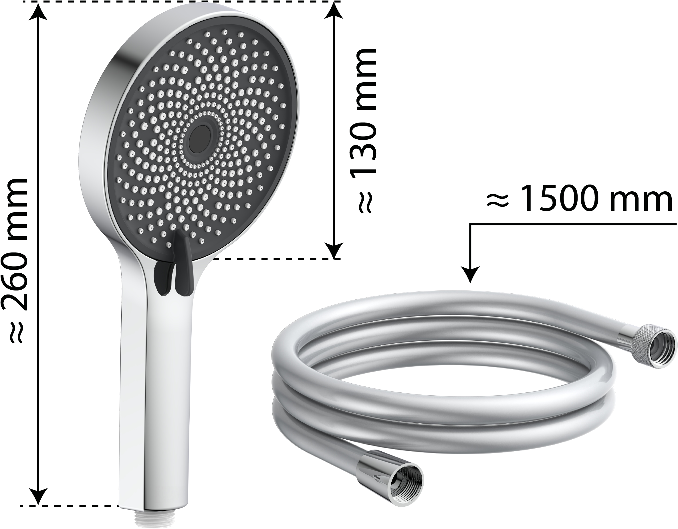 welltime Brausegarnitur »Rio« Handbrause inkl. Schlauch,  Mit 3 Strahlarten