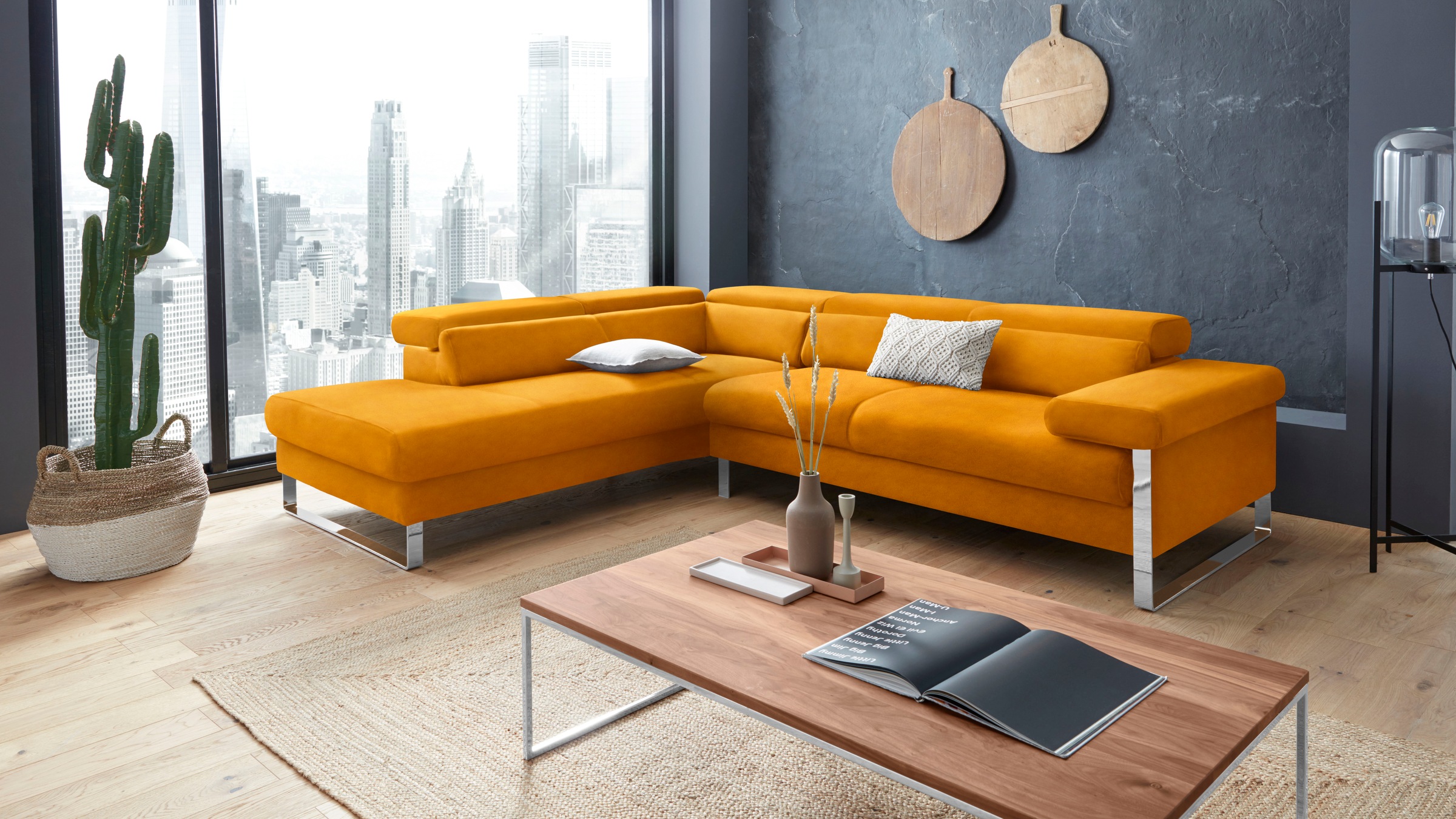 W.SCHILLIG Ecksofa »finn, toller Sitzkomfort, L-Form, hochwertige Verarbeitungsdetails«, German Design Award 2016, Fußgestell Chrom glänzend, Breite 281 cm
