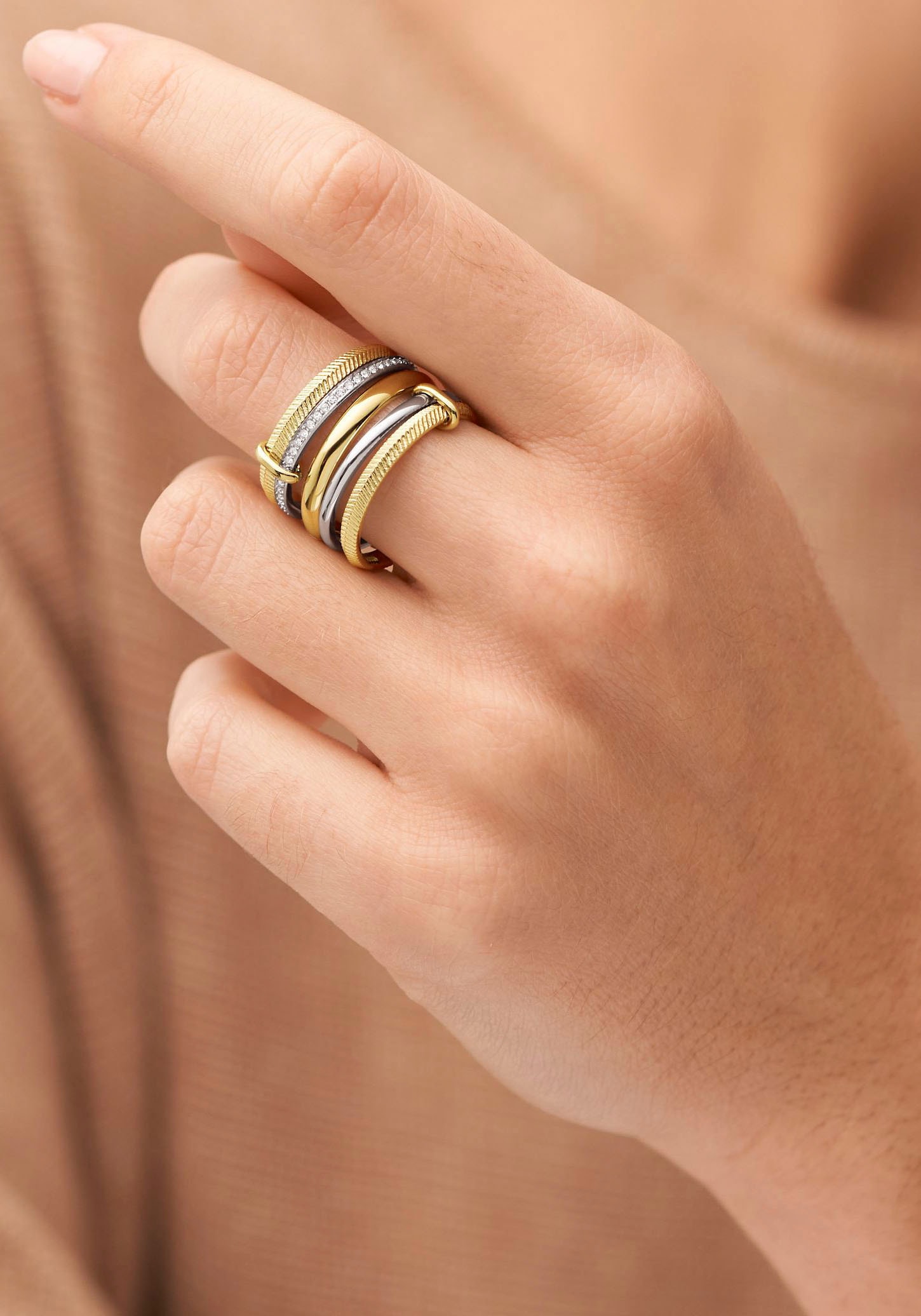 Fossil Fingerring »JEWELRY ALL STACKED UP TWO-TONE PRESTACK RING, JF04592998«, mit Glasstein