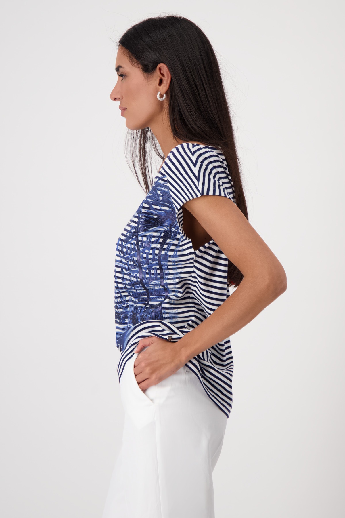 Monari Rundhalsshirt, mit Streifen und Print