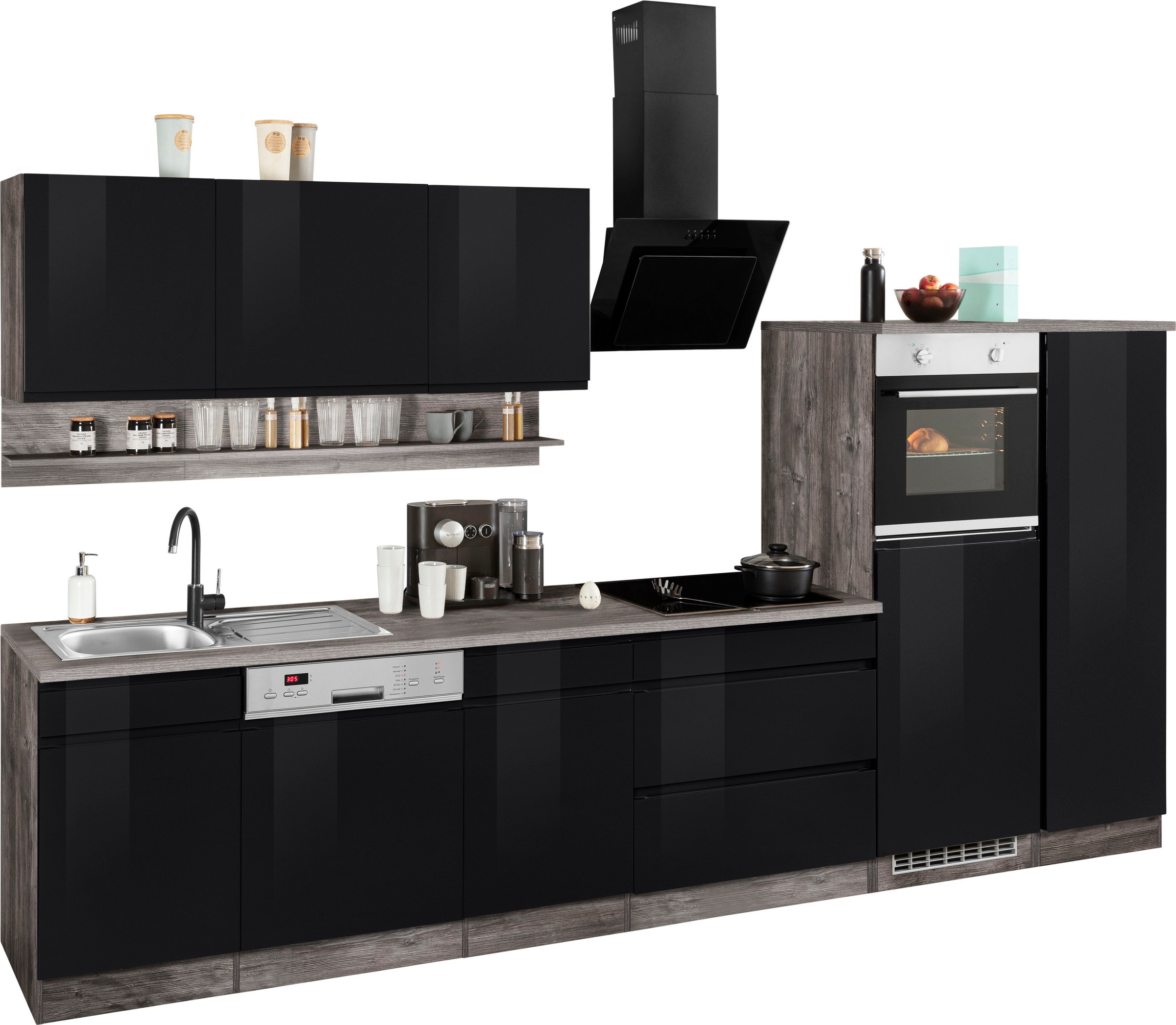 KOCHSTATION Küchenzeile »KS-Virginia«, Breite 350 cm, mit Glaskeramik-oder Induktionskochfeld