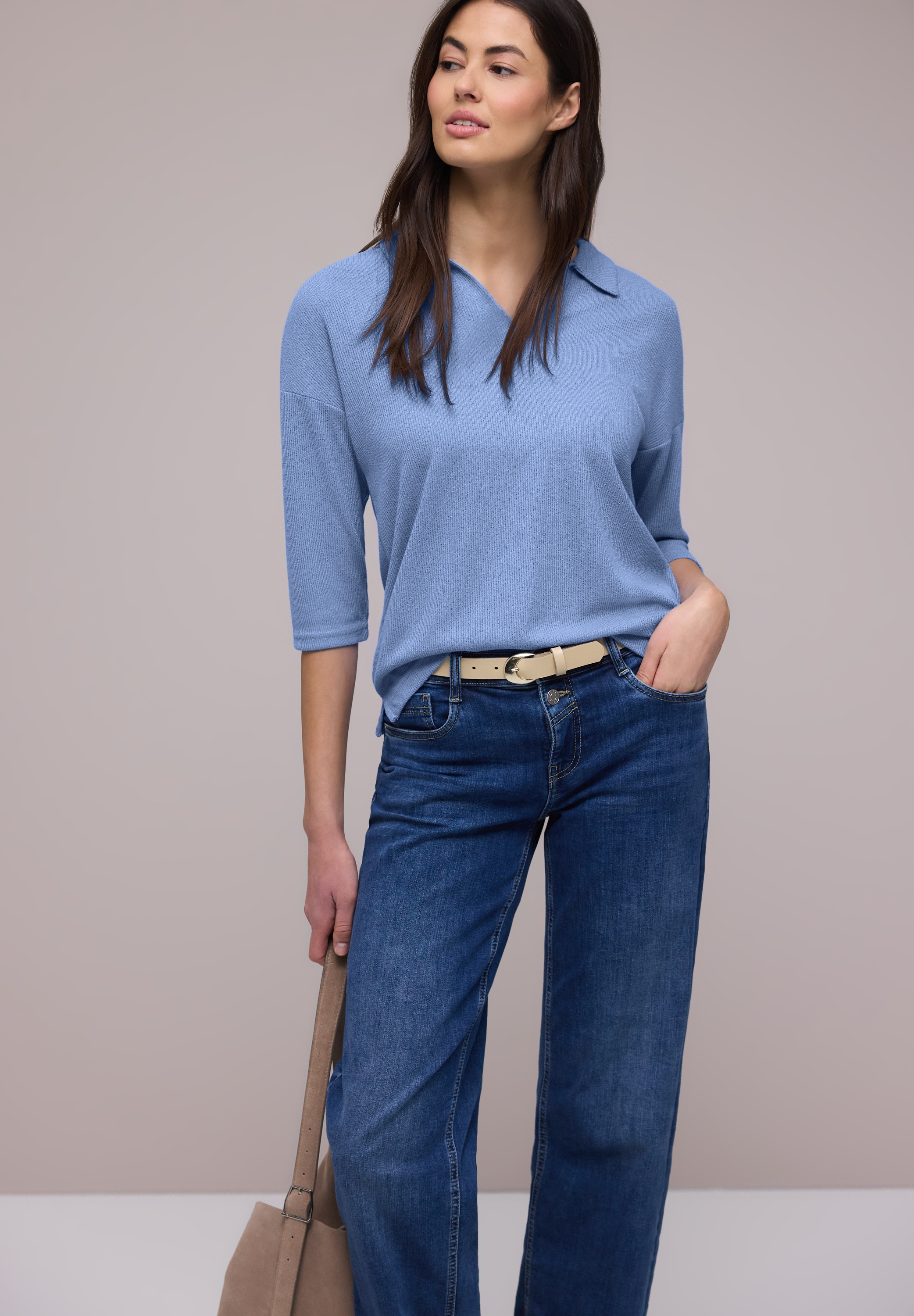 STREET ONE 3/4-Arm-Shirt mit Polokragen und V-Ausschnitt