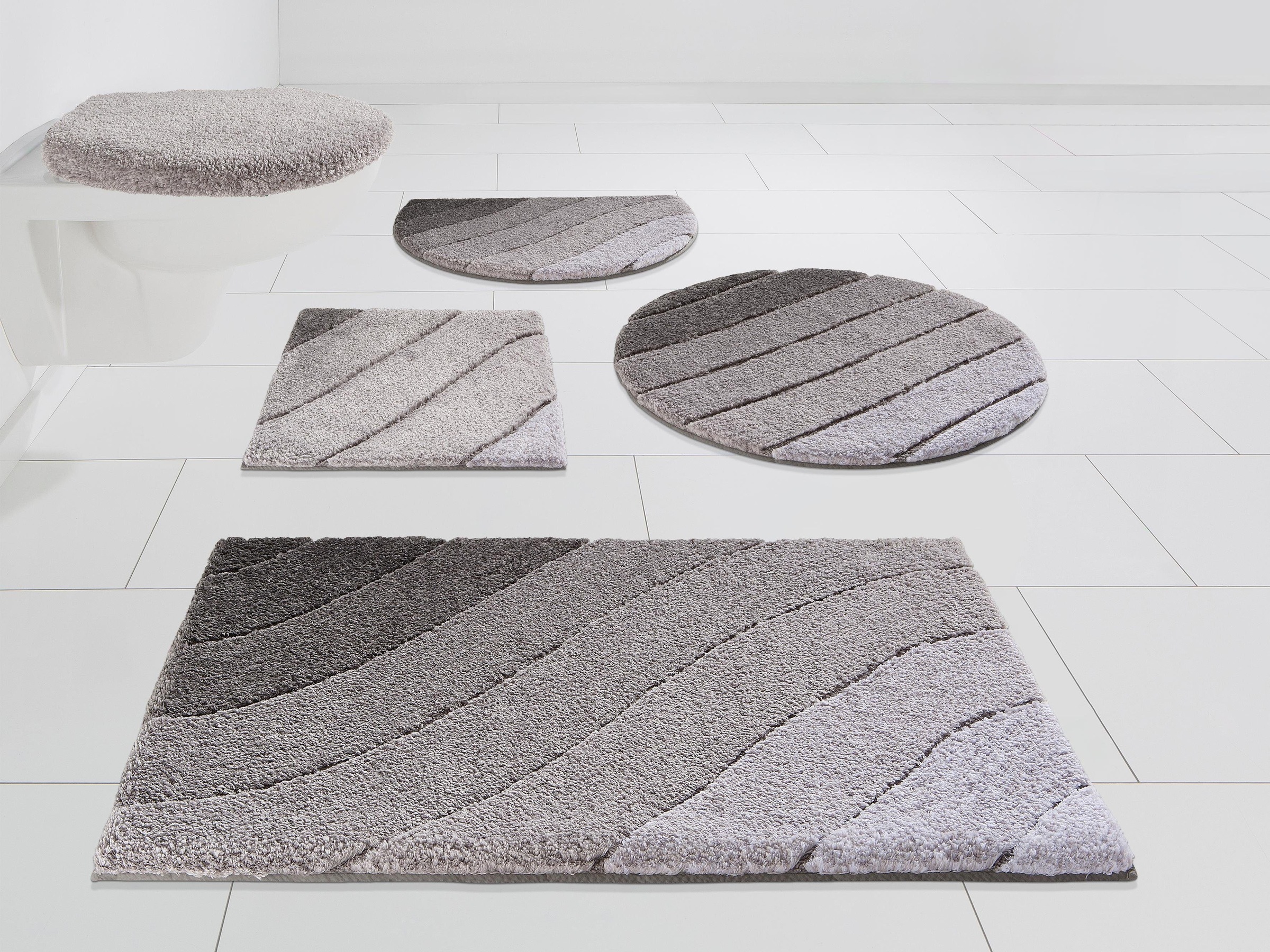 Kleine Wolke Badematte »Donna«, rutschhemmend beschichtet, fußbodenheizungsgeeignet-schnell trocknend, Wellen Design, Pastell, 3-tlg. Set, rechteckig & rund erhältlich