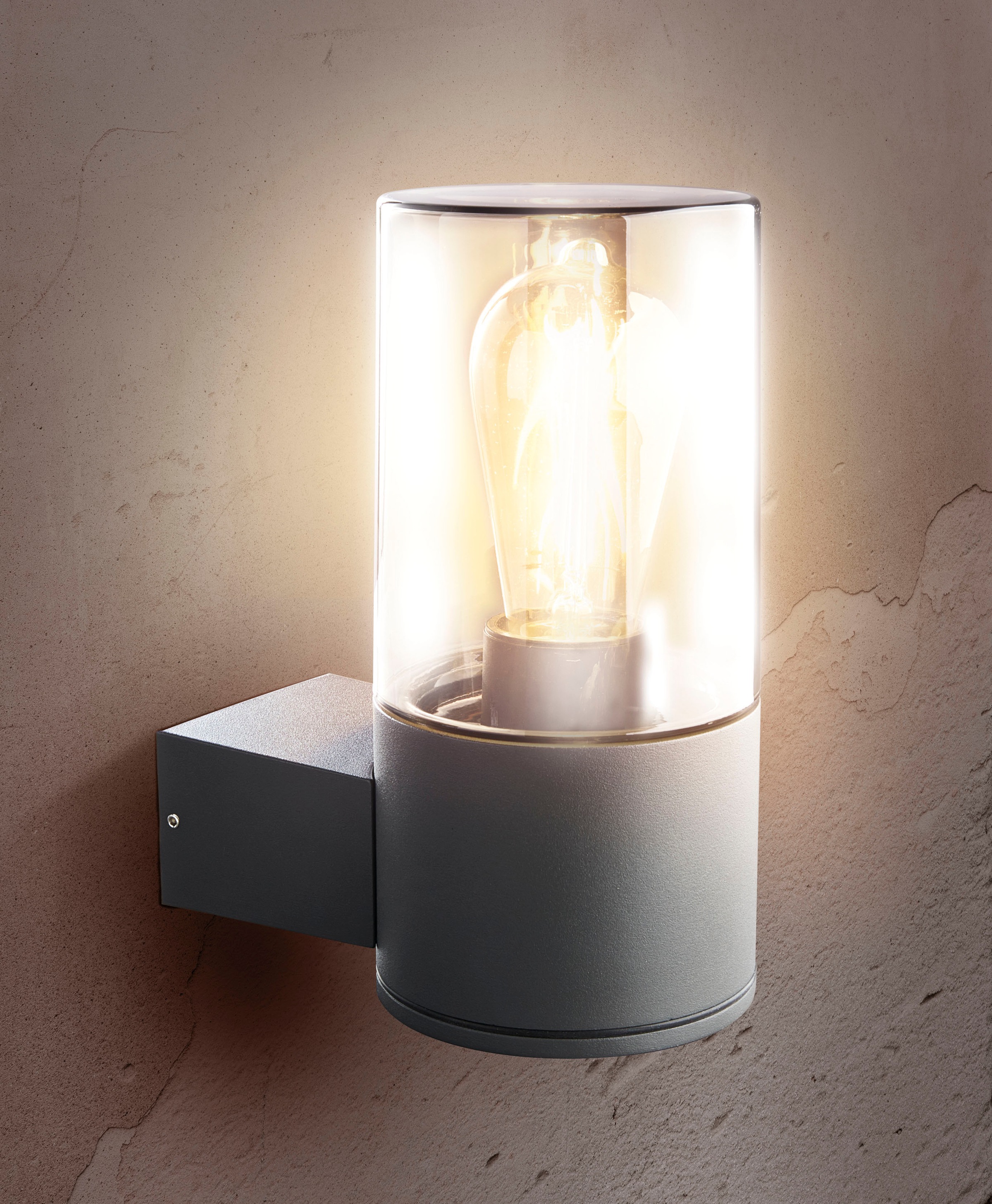 HEITRONIC Außen-Wandleuchte »Santorin«, 1 flammig, Leuchtmittel E27 | ohne Leuchtmittel, Pollerleuchte, Außenlampe, Außenleuchte, Lichtaustritt aus Rauchglas