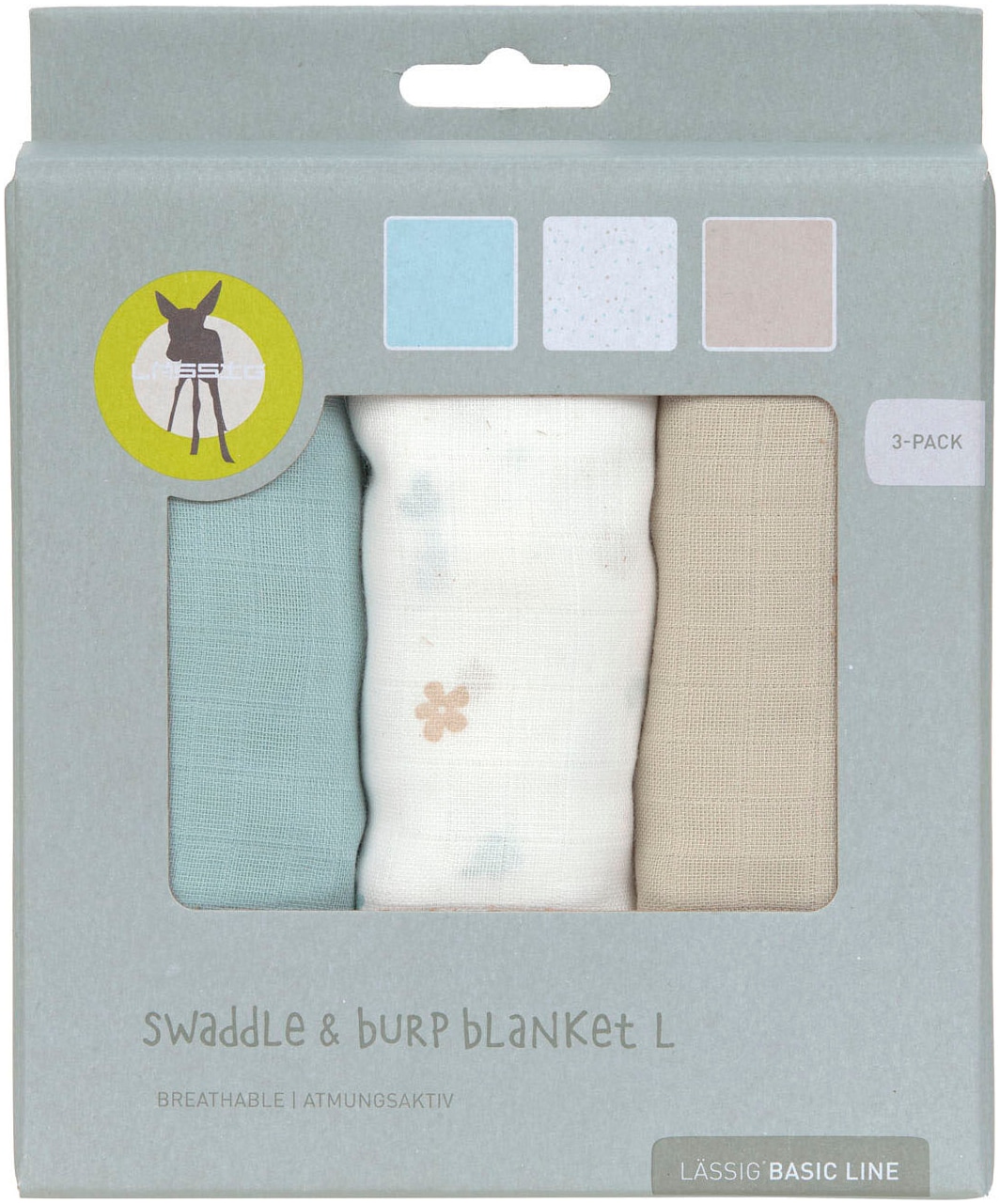 LÄSSIG Stoffwindeln »Swaddle & Burp Blanket, L, Floral«, (Set, 3 St.)