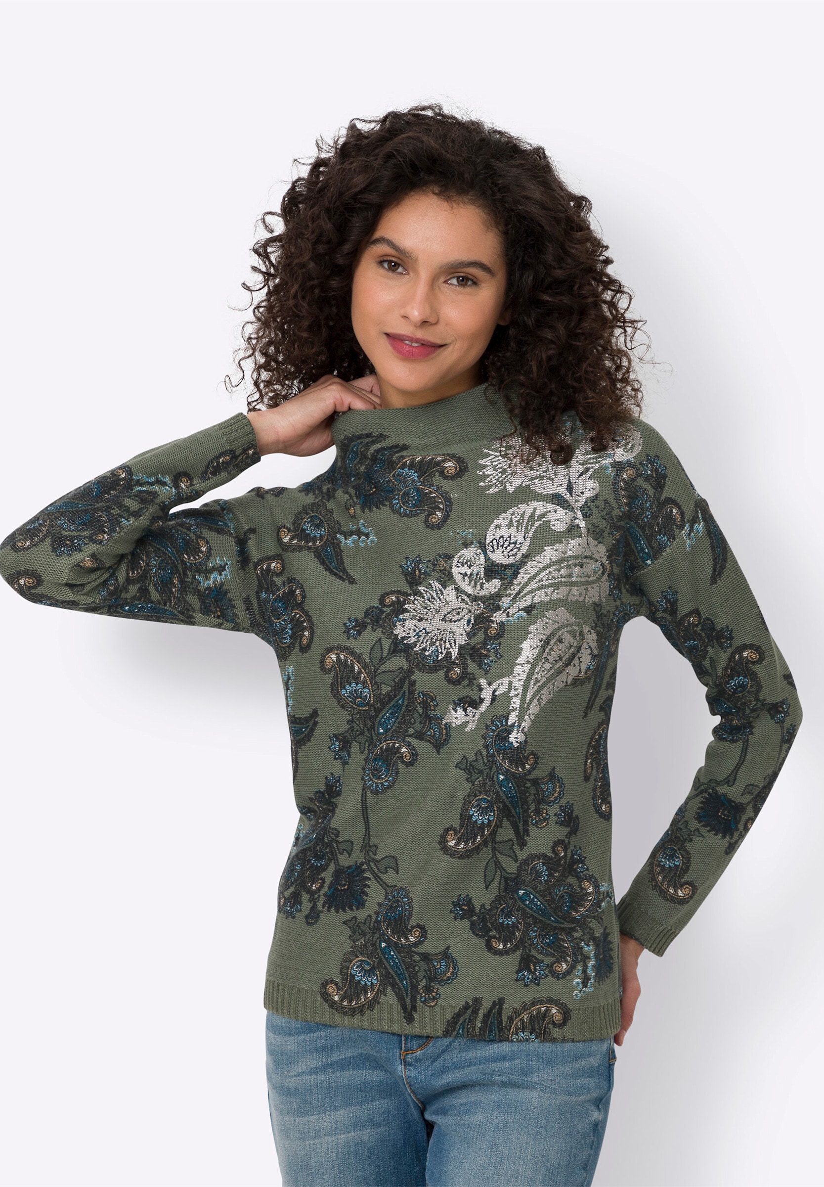 heine Strickpullover »Pullover Stehkragenpullover mit Foliendruck«