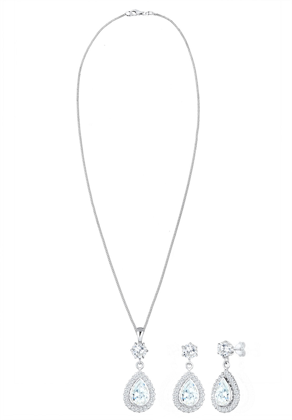 Elli Premium Ohrring und Ketten Set »Schmuckset Stilvolle Tropfenform verziert mit Zirkonia 925 Silber«