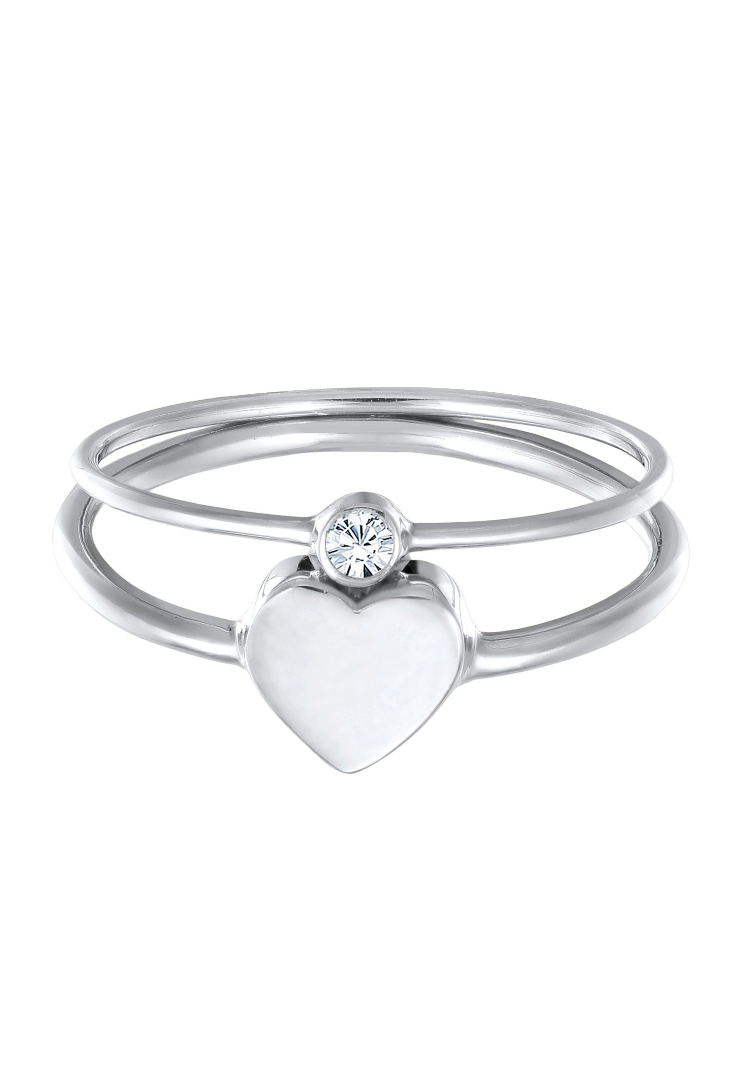 Elli Ring-Set »Ring Herz Solitär (2er Set) 925 Silber, mit Kristallen von Swarovski®«
