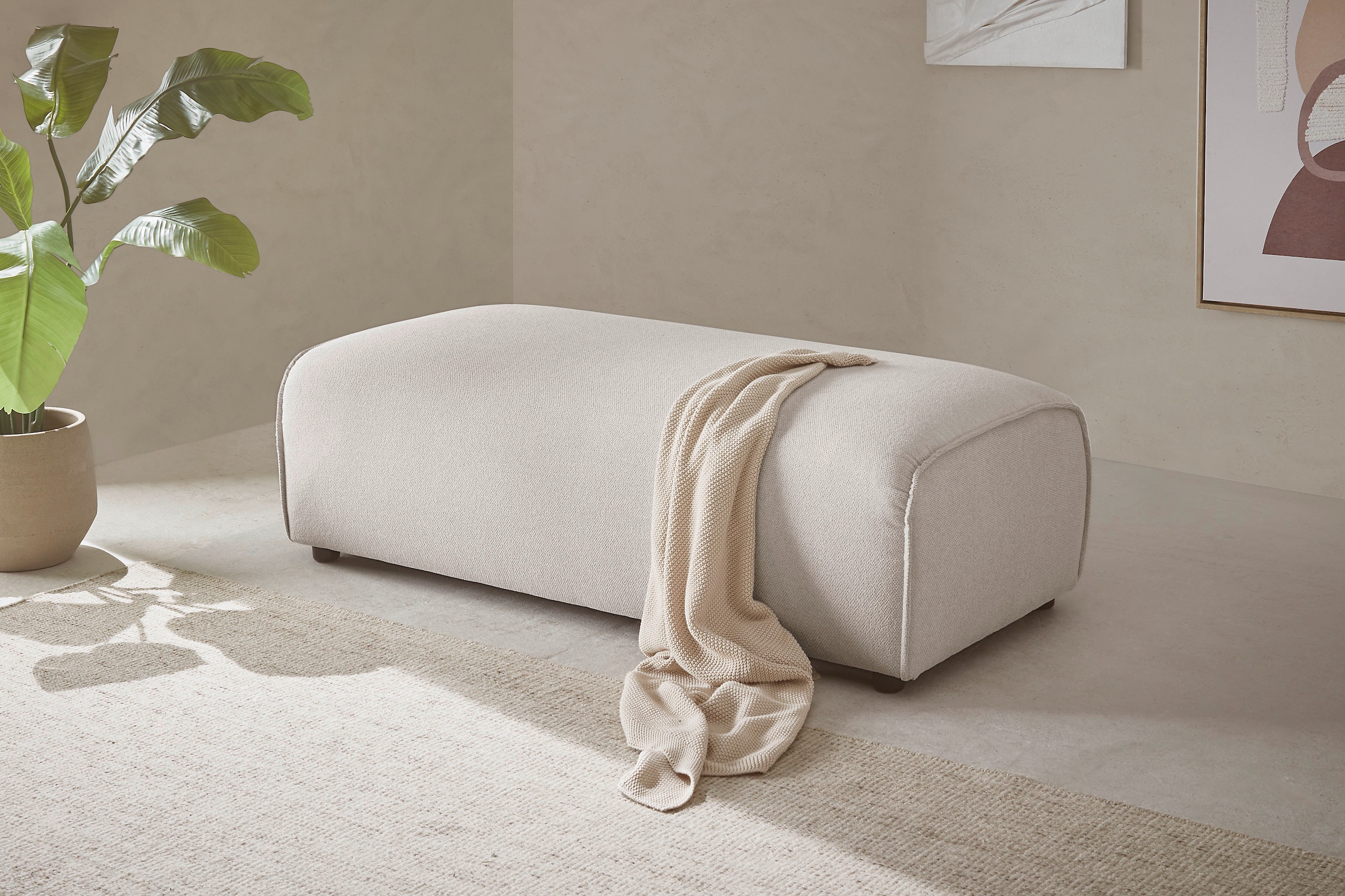 LeGer Home by Lena Gercke Hocker »PIARA, Polsterhocker mit Kedernaht in Cord oder Leinenoptik«, zur Serie PIARA, rechteckig, schwarze Füße, bequemer Sitzkomfort