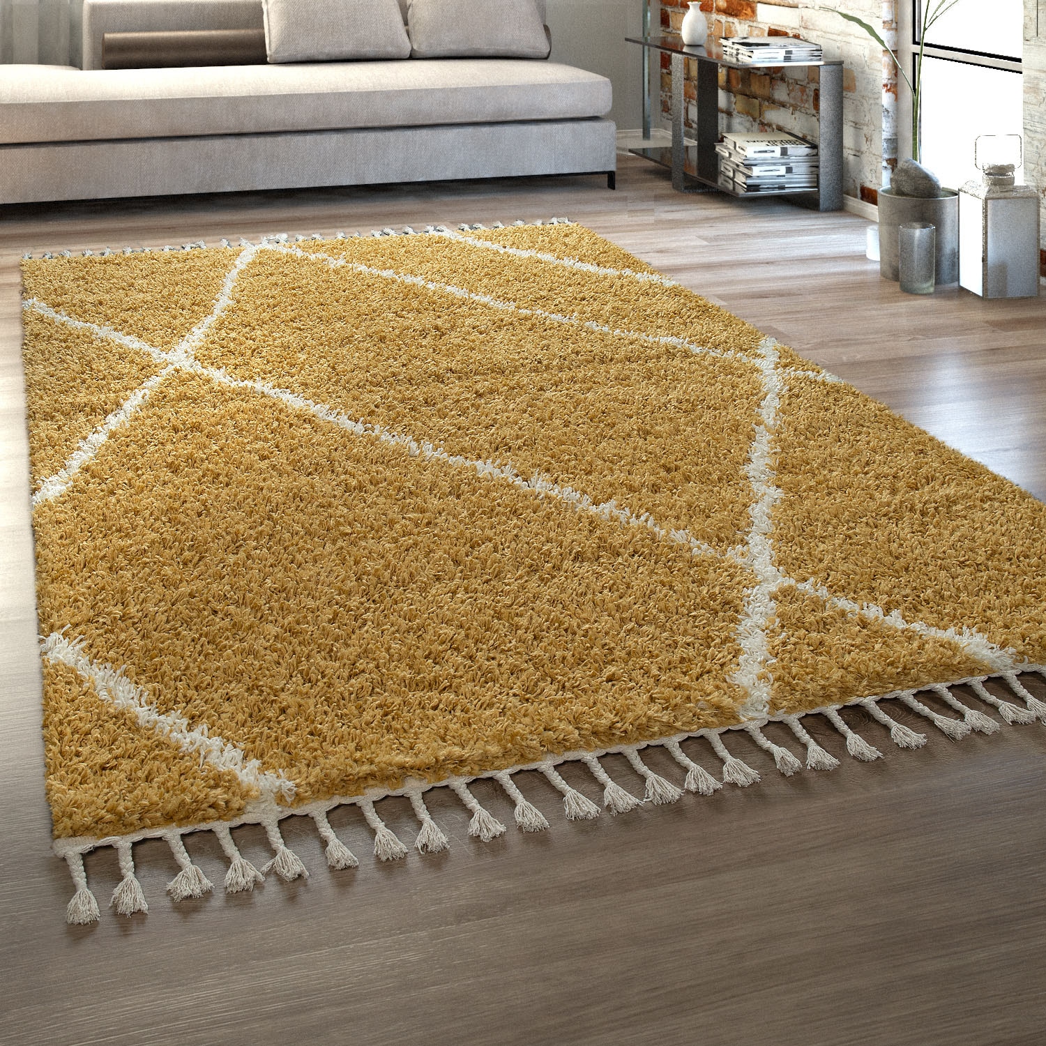 Paco Home Hochflor-Teppich »Helsinki 531«, rechteckig, 45 mm Höhe, weicher Hochflor-Shaggy, Scandi Design, mit Fransen