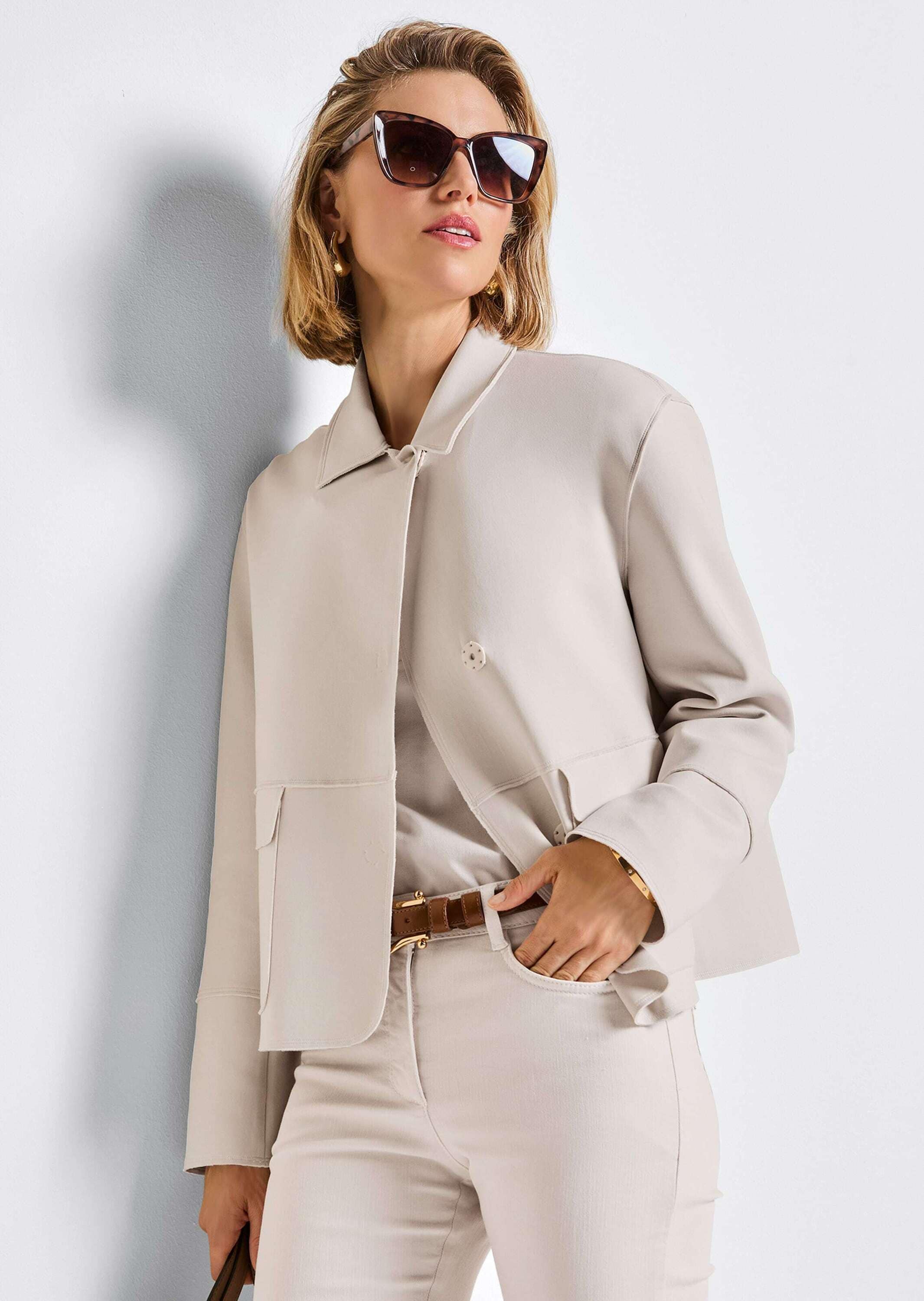 MADELEINE Jackenblazer »Kurzblazer Moderner Damenblazer mit Hemdkragen« Offene Schnittkanten