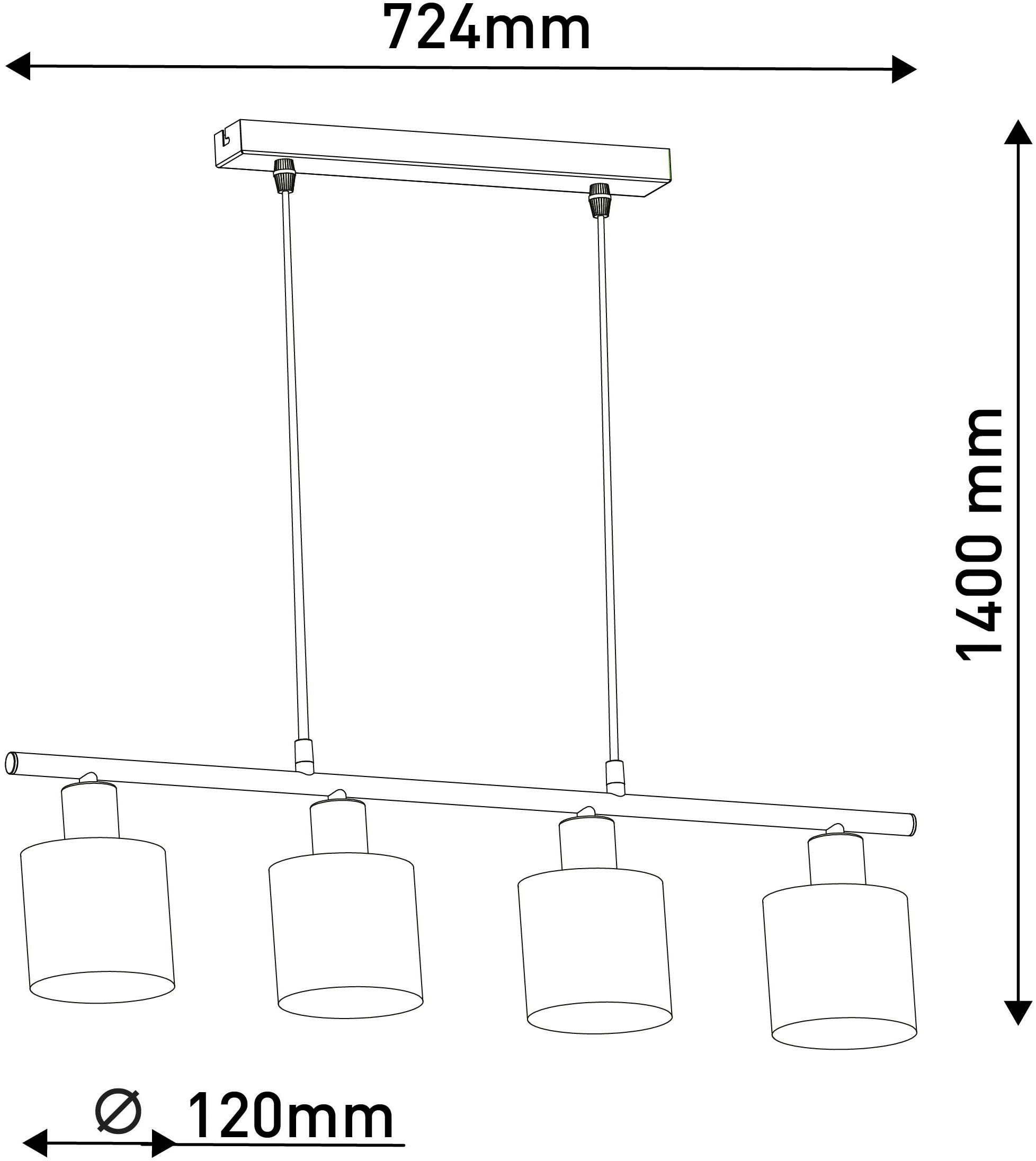 näve Pendelleuchte »Maron«, 4 flammig, Leuchtmittel E14 | ohne Leuchtmittel, Hänge-, Stoffpendelleuchte, L: 71,5cm, 4xE14 max. 40W, Metall/Textil