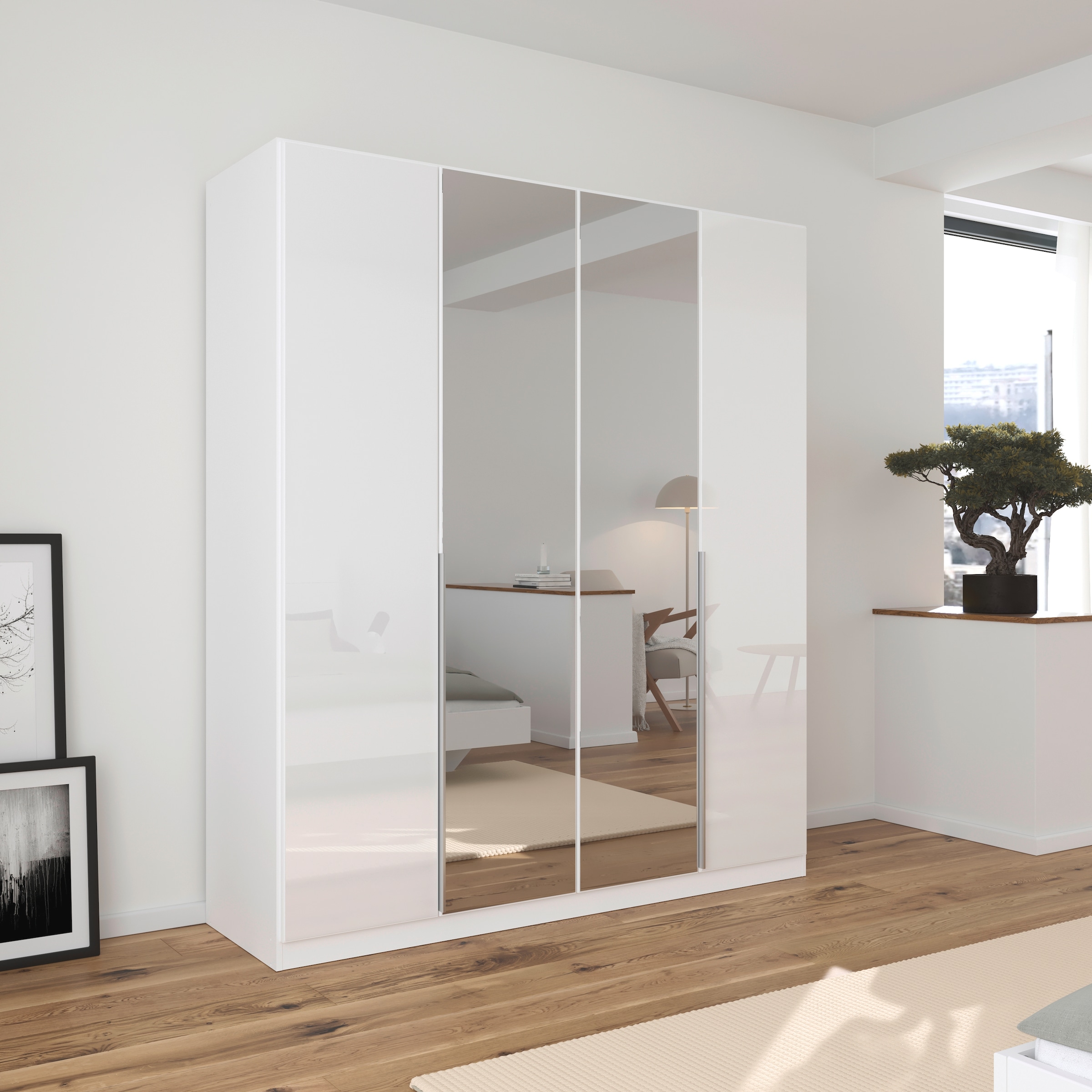rauch Drehtürenschrank »Kleiderschrank Kleiderschränke Schrank Garderobe AGORDO mit Glasfront«, (in zwei Griff-Farben), durchdachte Innenausstattung, in 6 Breiten und 2 Höhen MADE IN GERMANY