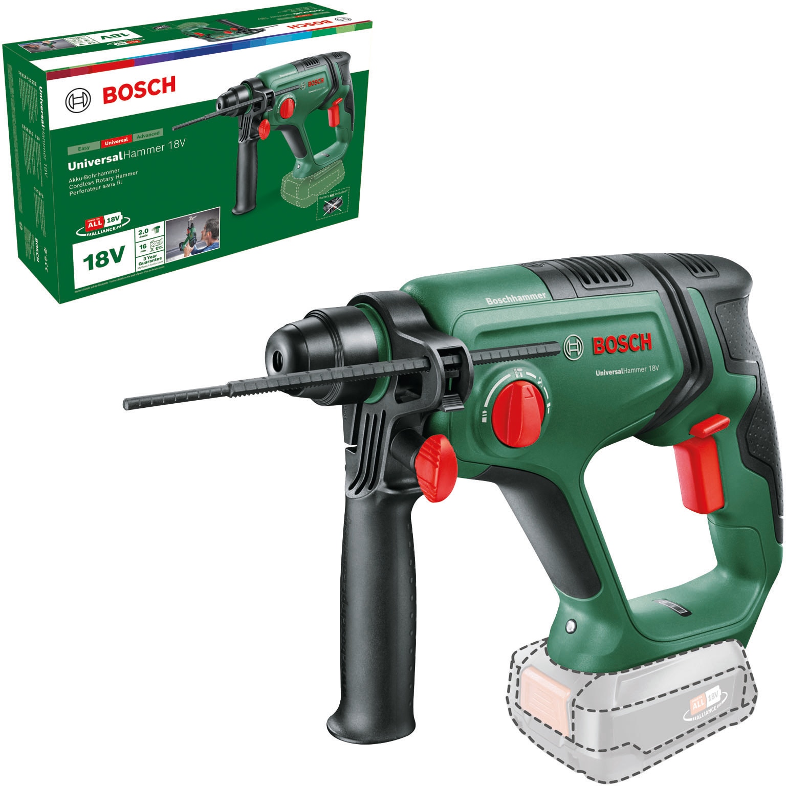 Bosch Home & Garden Akku-Kombibohrhammer »UniversalHammer 18V« ohne Akku und Ladegerät in grün