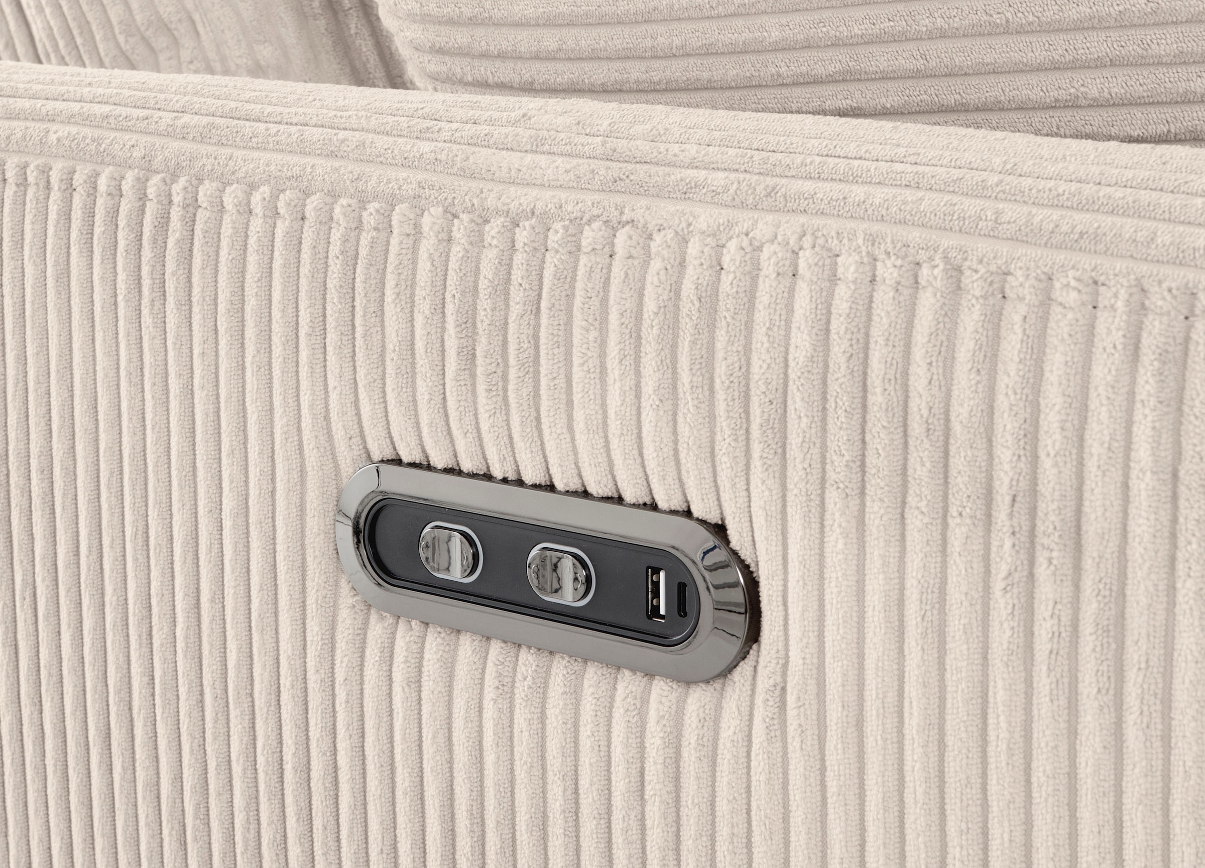 INOSIGN Ecksofa »JENNA, L-Form, 209cm, manuelle u. elektrische Funktion, mit USB A/C,«, Liegefunktion 105°-150°, Federkern, Struktur fein