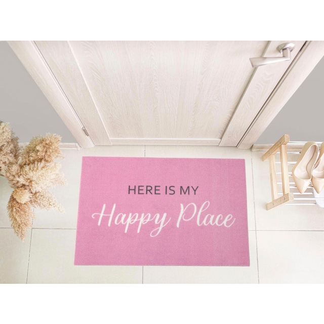 Primaflor-Ideen in Textil Fußmatte »VELVET - HAPPY PLACE«, rechteckig,  Schmutzfangmatte, Motiv mit Spruch, rutschhemmend, waschbar im OTTO-Shop