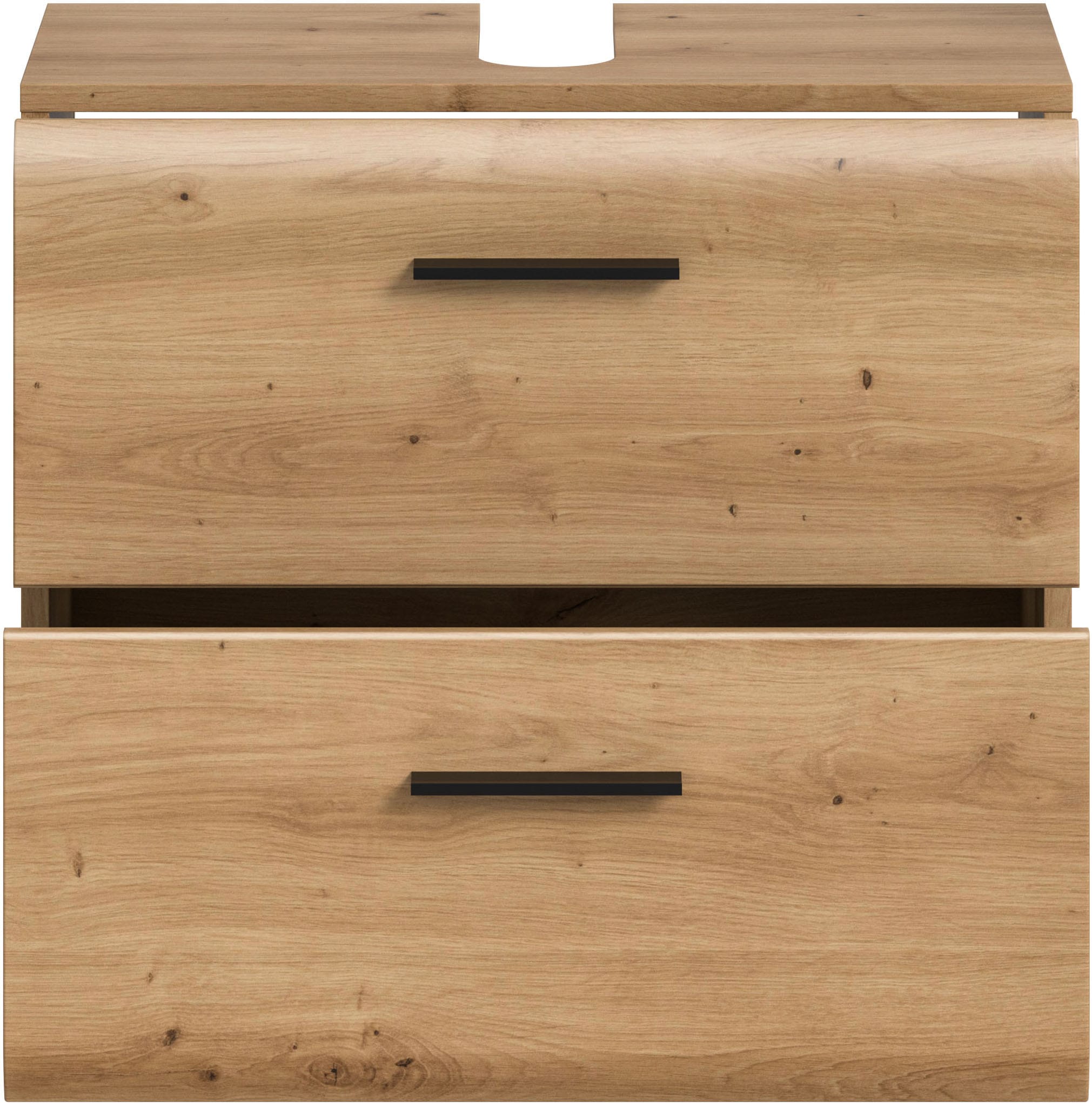 INOSIGN Waschbeckenunterschrank »FLORENZ, TOPSELLER!, Breite 60 cm, 2 Schubkästen,ink. Siphonausschnitt«, (1 St., TOPSELLER!), hochwertige MDF Front, Griff schwarz, Badschrank, Bad