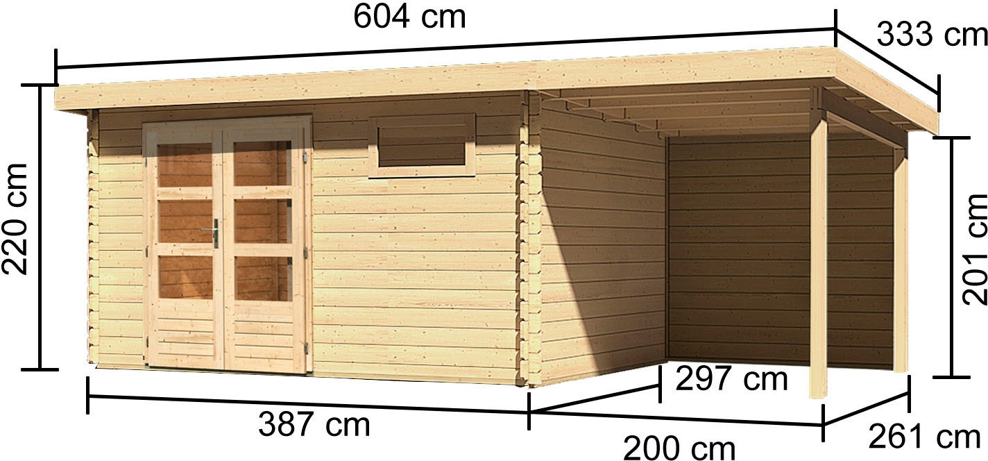 Karibu Gartenhaus »Schloßsee 8«, (Set), mit Anbaudach