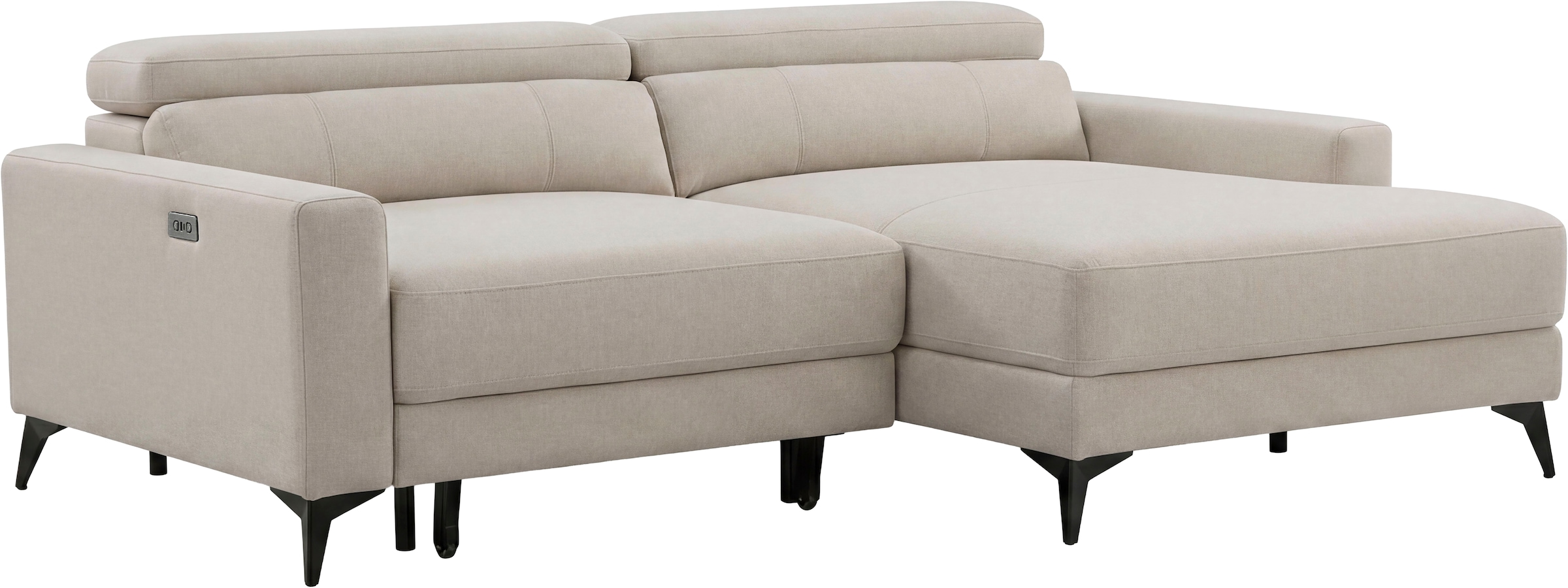OTTO home Ecksofa »LEWII, L-Form, 225 cm - elektr. Schlafsofa und Sitztiefenverstellung« mit USB A/C-Anschluss. Federkern, verstellbaren Kopfstützen, Webstoff