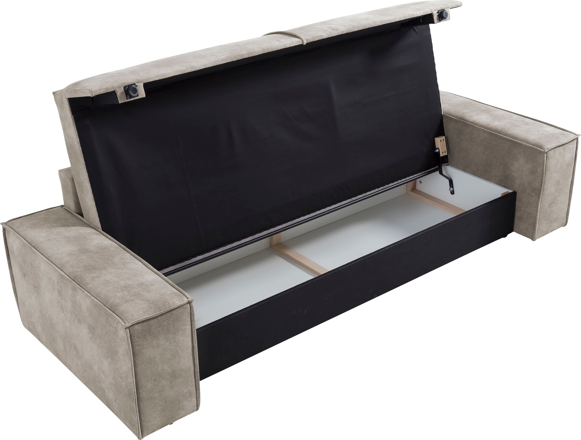 Home affaire 3-Sitzer »SHERWOOD Schlafsofa (257cm) Cord, Samtvelours, Vintage-Lederoptik«, Schlaffunktion mit Bettkasten (ca. 136/200cm)
