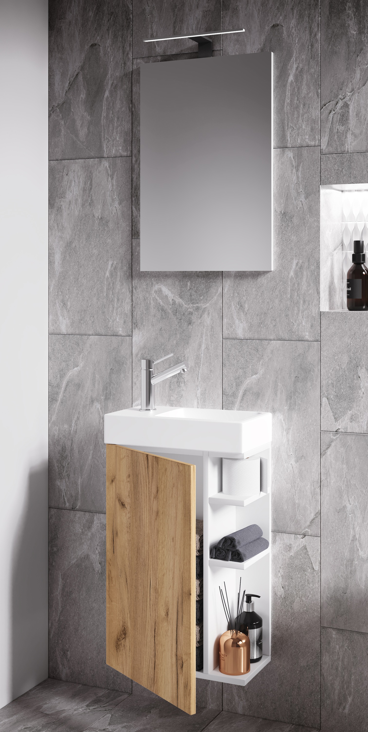 VCM Waschbeckenunterschrank »VCM 3-tlg Set | Waschplatz für Gäste WC | Gästebad | Waschtisch mit Spiegel | Badezimmer Set ¿ Lumia«, (3 St.)