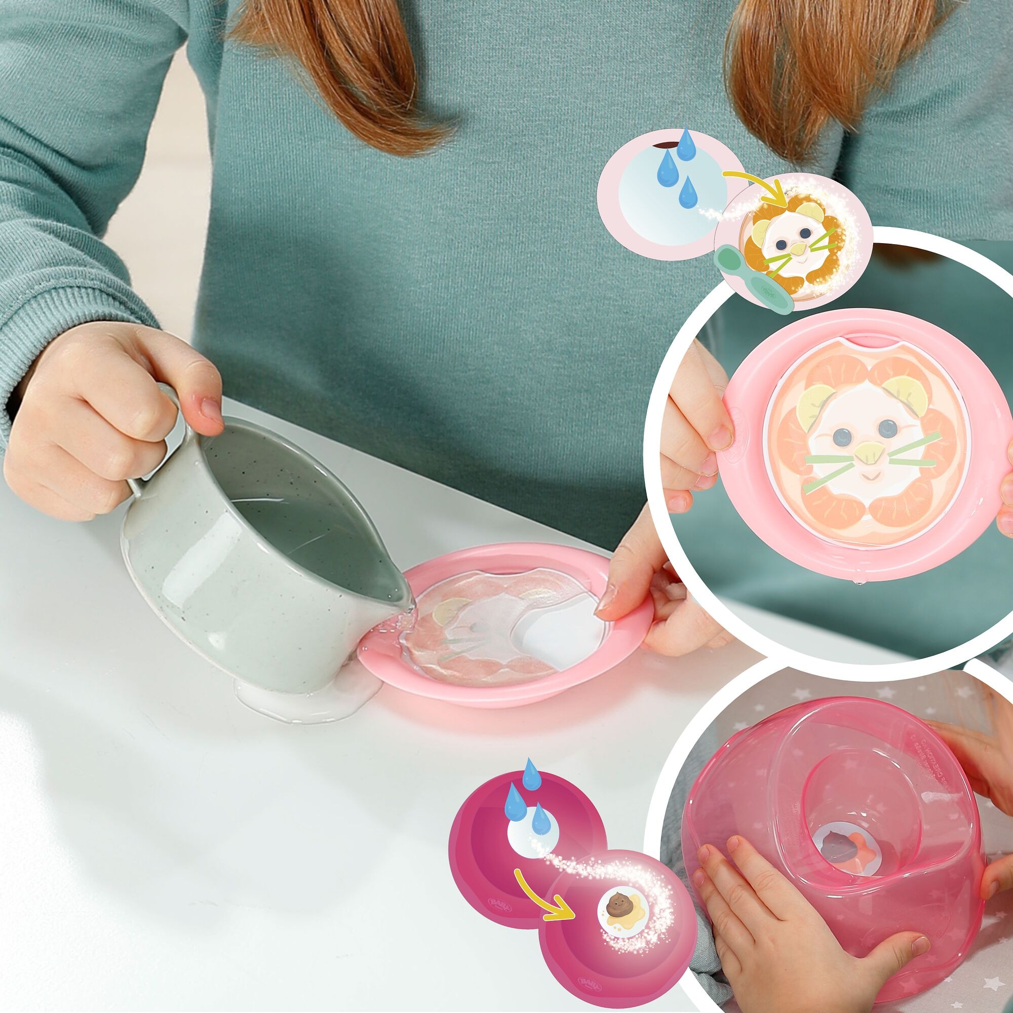 Baby Born Babypuppe »Emma Click & Play 43cm« mit Click-&-Play: Hält Fläschchen und Löffel selbst - ohne Batterien