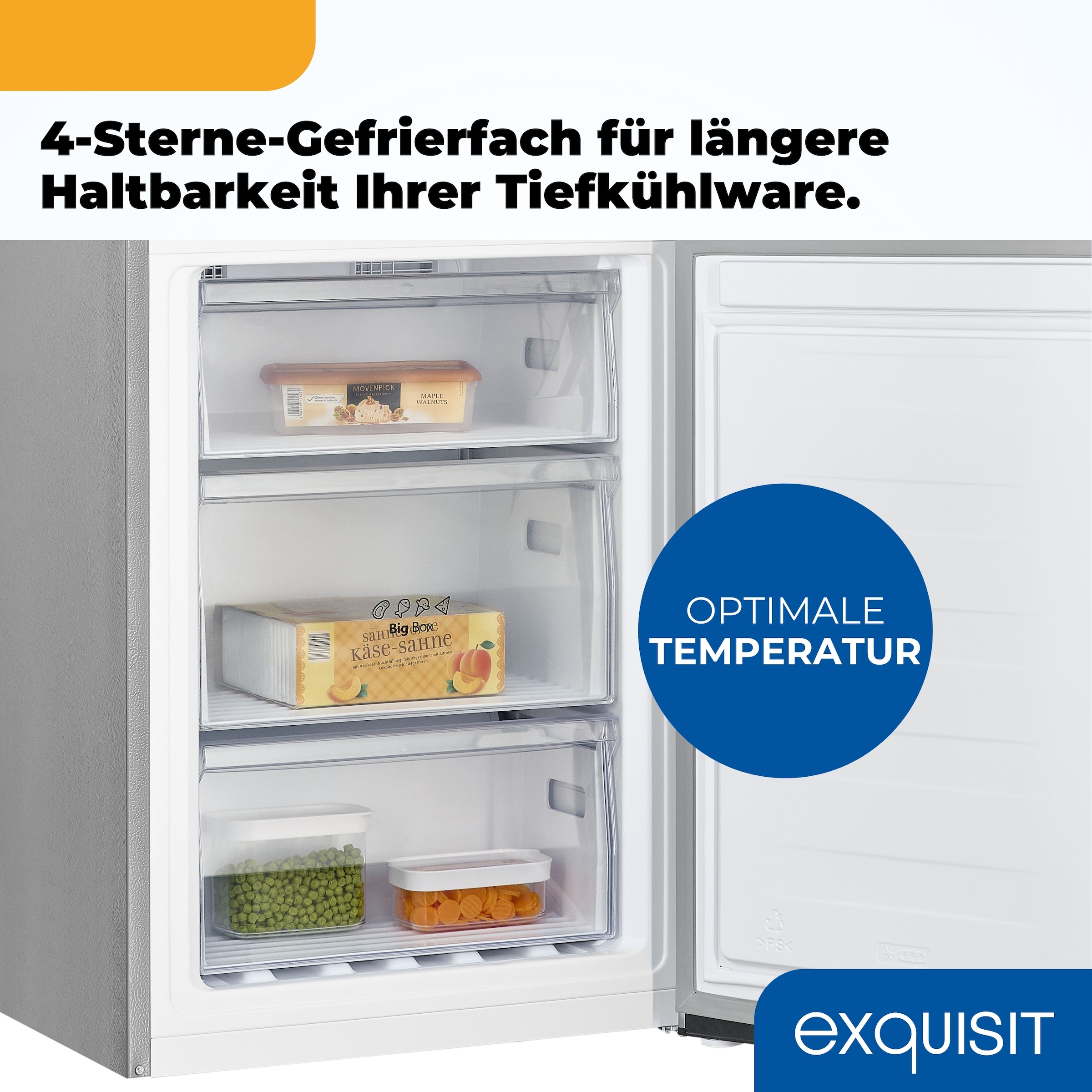 exquisit Kühl-/Gefrierkombination KGC320-100-NF-010A inoxlook »KGC320-100-NF-010A« 188 cm hoch 59,5 cm breit Flexibel & übersichtlich: Kühl-Gefrier-Kombi mit No-Frost & LED