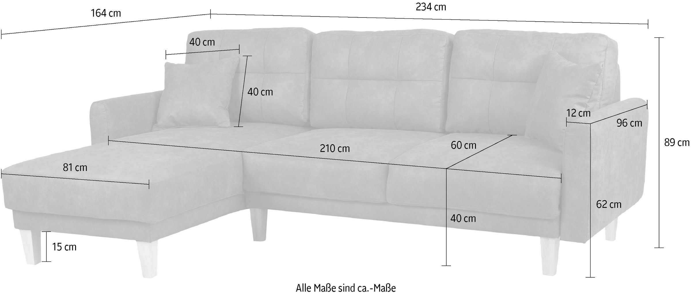 Home affaire Ecksofa »TRIPLO optionale Schlafsofa mit Bettkasten, Maße B/T/H: 234/164/89 cm«, L-Form wahlweise mit Bettfunktion - Liegefläche 132x210 cm