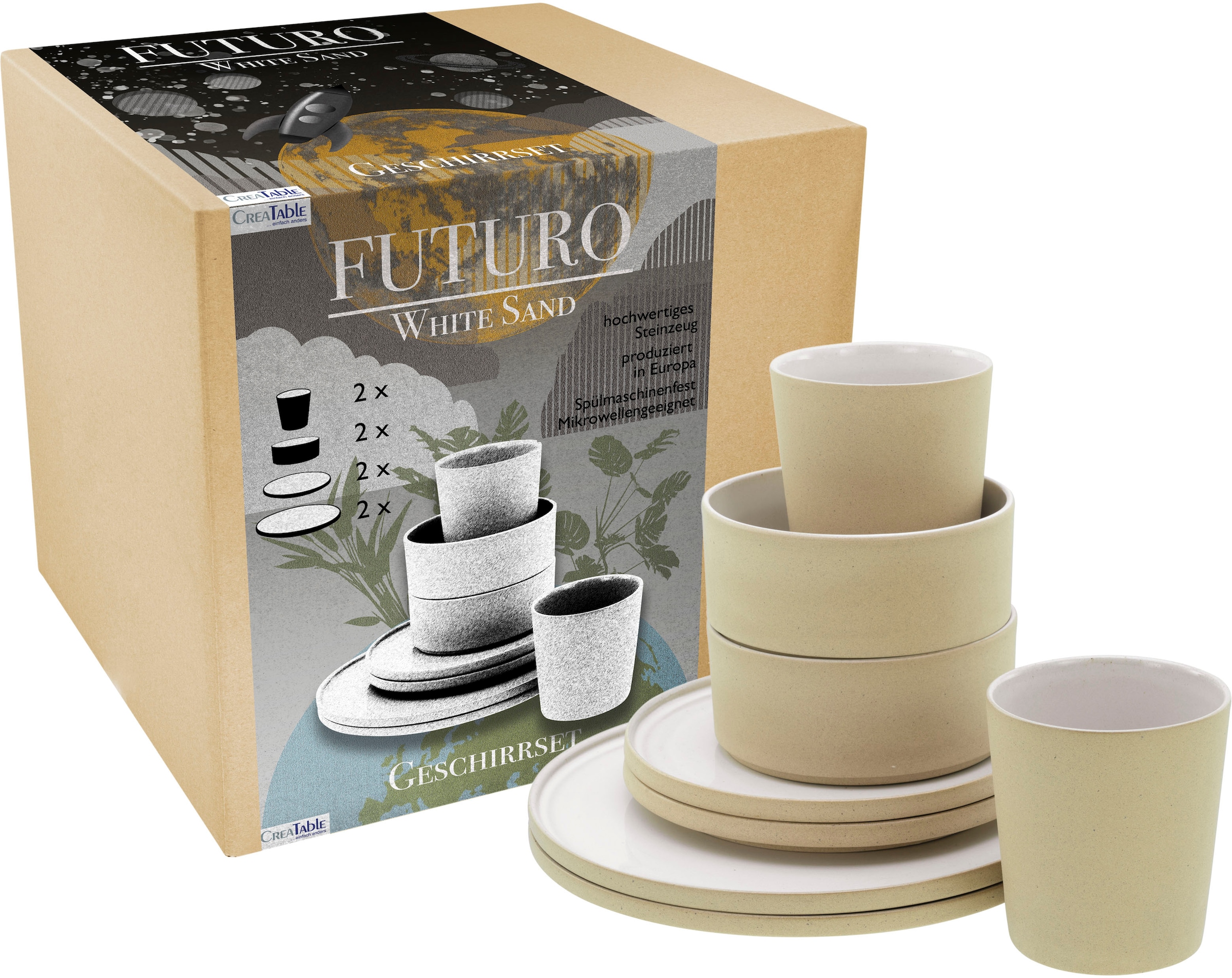 CreaTable Kombiservice »Futuro«, (Set, 8 tlg.), Service, je 2 Speiseteller, Dessertteller, Schalen, Kaffeebecher